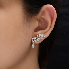 Natural 2.46 Ct Certified Diamond Leaf Shape Ear Climber Earrings 18K White Gold