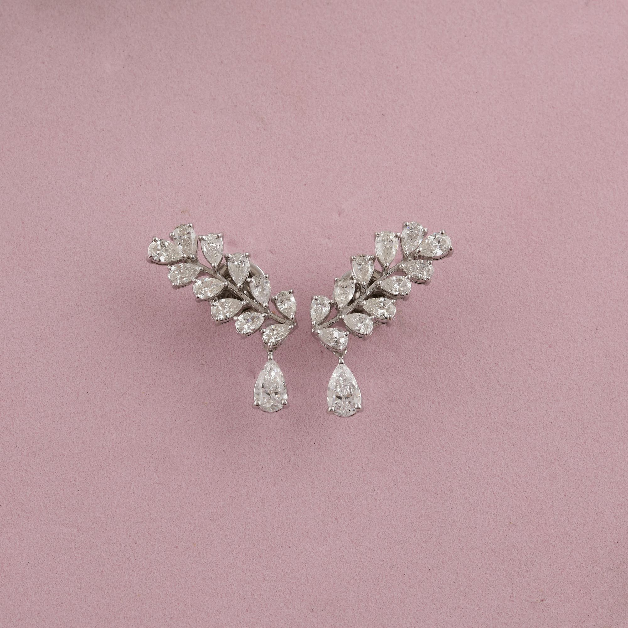 Pendientes de oro blanco de 18 quilates con forma de hoja de diamante natural certificado de 2,46 quilates en venta 1