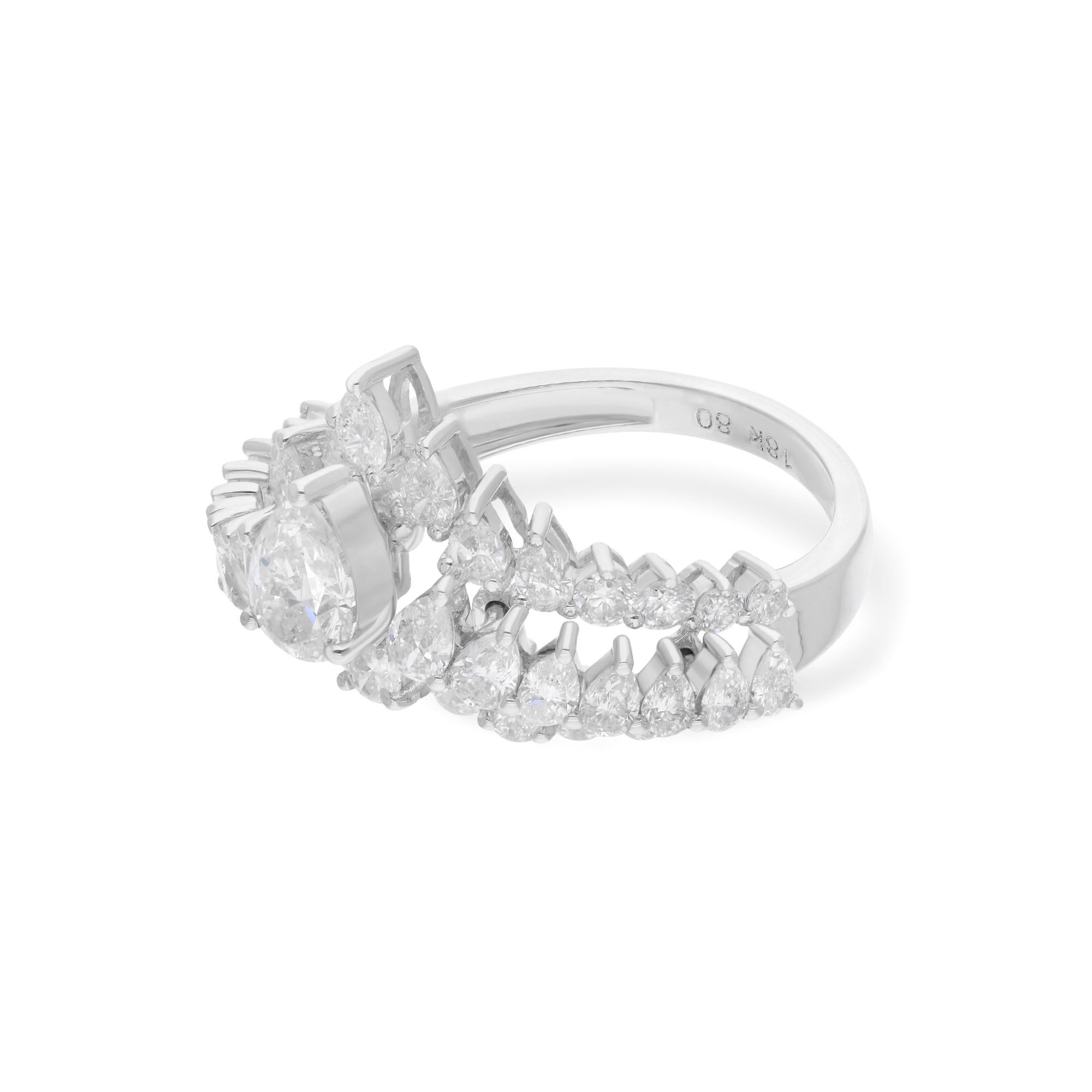 Modern Natural 2.47 Carat Pear Diamond Chevron Ring 10 Karat White Gold Fine Jewelry For Sale