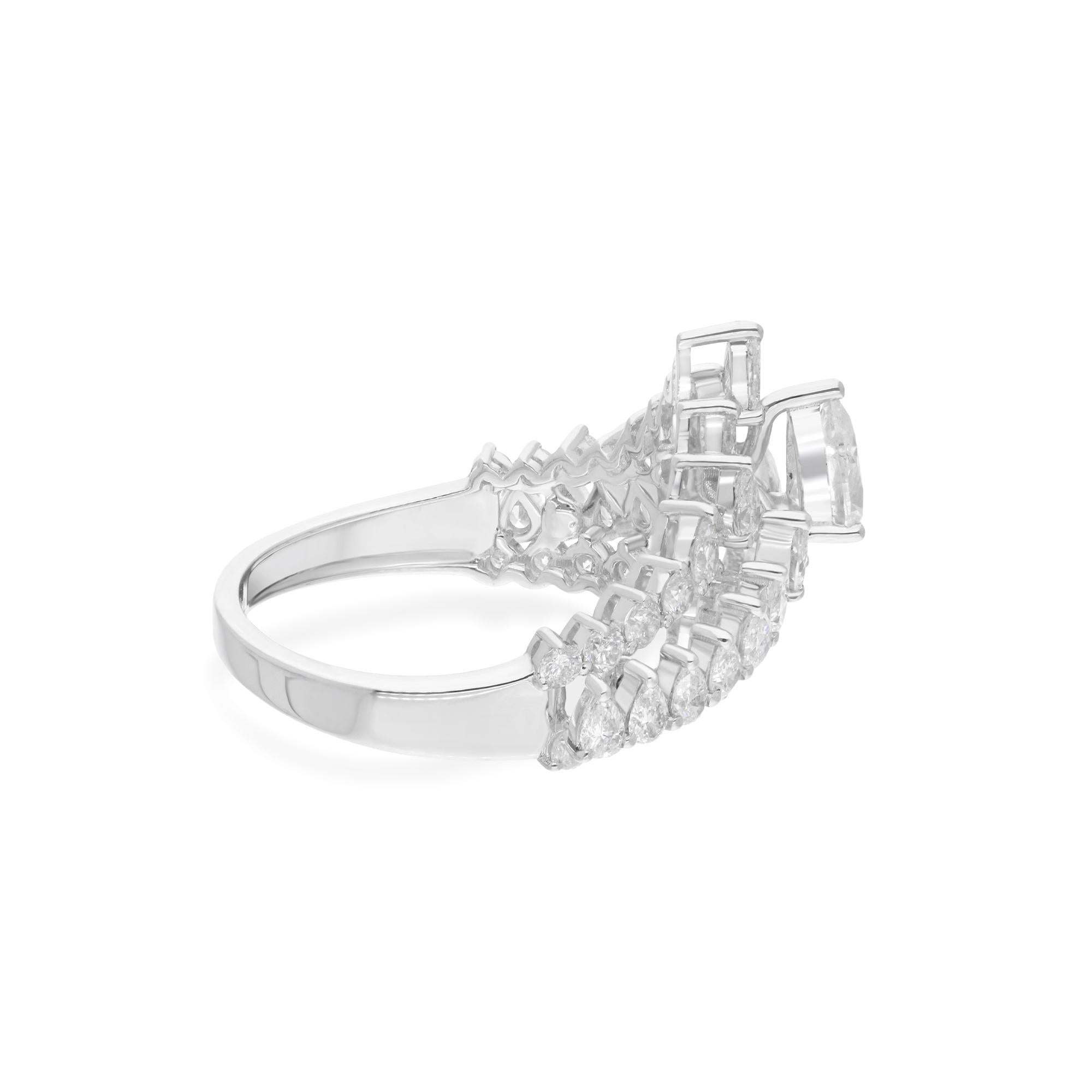 Women's Natural 2.47 Carat Pear Diamond Chevron Ring 10 Karat White Gold Fine Jewelry For Sale