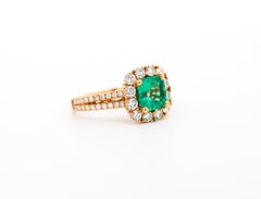 Nature 2.48 Carat TW Colombian Emerald & Diamond Halo 2-Row Ring in 18K Gold