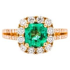 Nature 2.48 Carat TW Colombian Emerald & Diamond Halo 2-Row Ring in 18K Gold