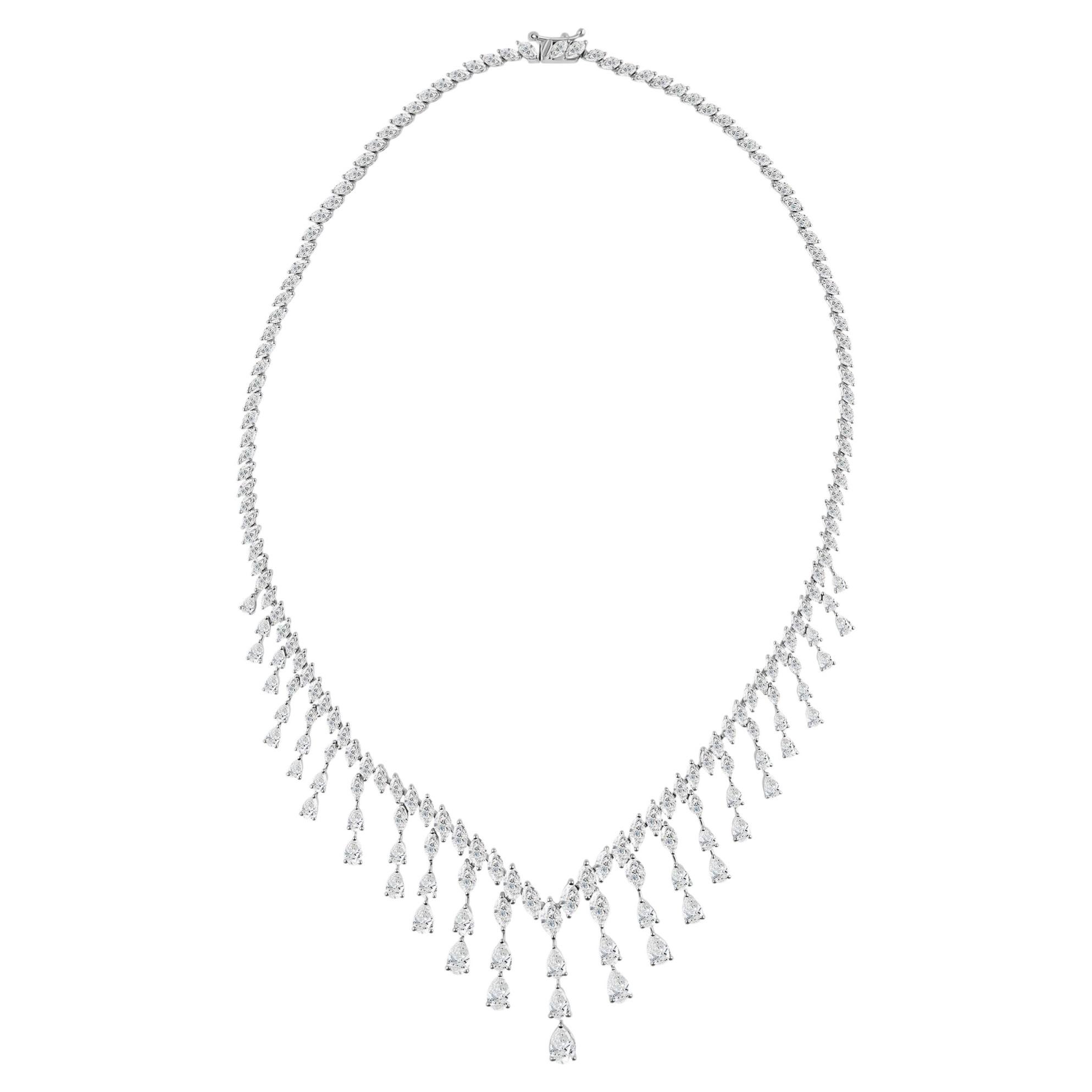 Natural 24.86 Carat SI Clarity HI Color Diamond Necklace 18 Karat White Gold