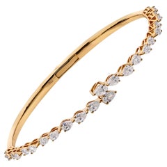 Nature 2.4ct Pear Cut SI/H Diamond Open Cuff Bangle Bracelet 14k Yellow Gold