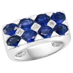 18K White Gold Blue Sapphire & Diamond Ring, 2.5ct Each, Designer Made