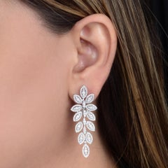 Natural 2.50 Carat Diamond Pave Dangle Earrings 14k White Gold Handmade Jewelry