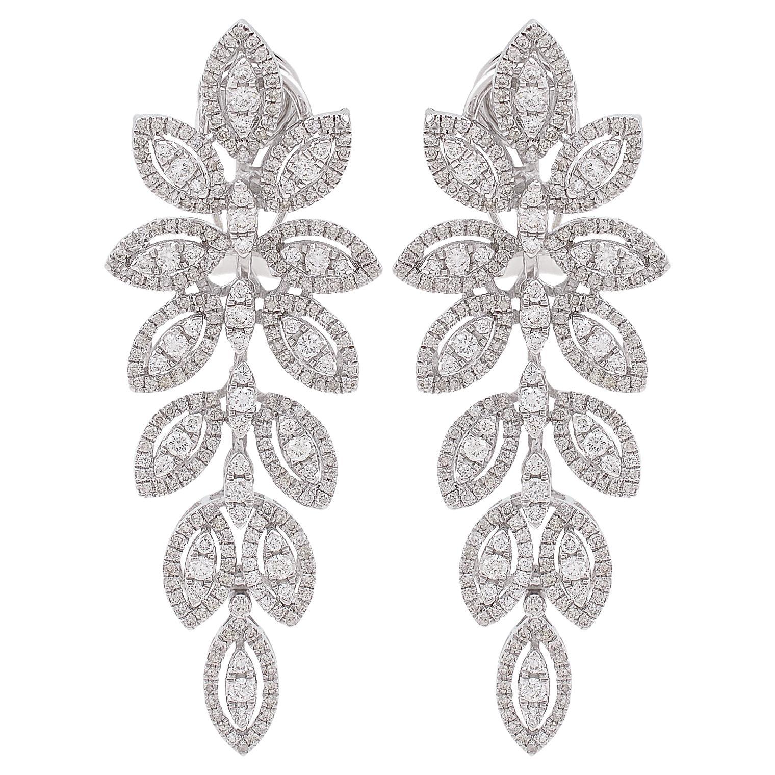 Natural 2.50 Carat Diamond Pave Dangle Earrings 14k White Gold Handmade Jewelry