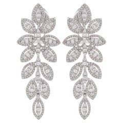 Pendants d'oreilles en or blanc 18 carats pavés de diamants naturels de 2,50 carats, fabrication artisanale