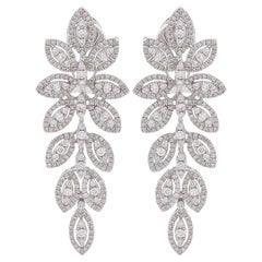 Natural 2.50 Carat Diamond Pave Dangle Earrings 18k White Gold Handmade Jewelry