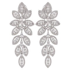 Natural 2.50 Carat Diamond Pave Dangle Earrings 18k White Gold Handmade Jewelry