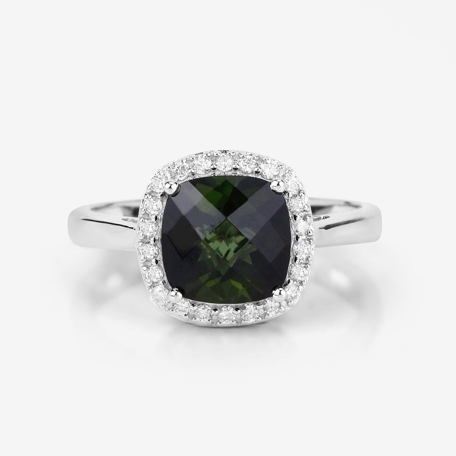 Natural 2.50 Carat Green Tourmaline Ring With Diamond Halo 14K White Gold For Sale 1