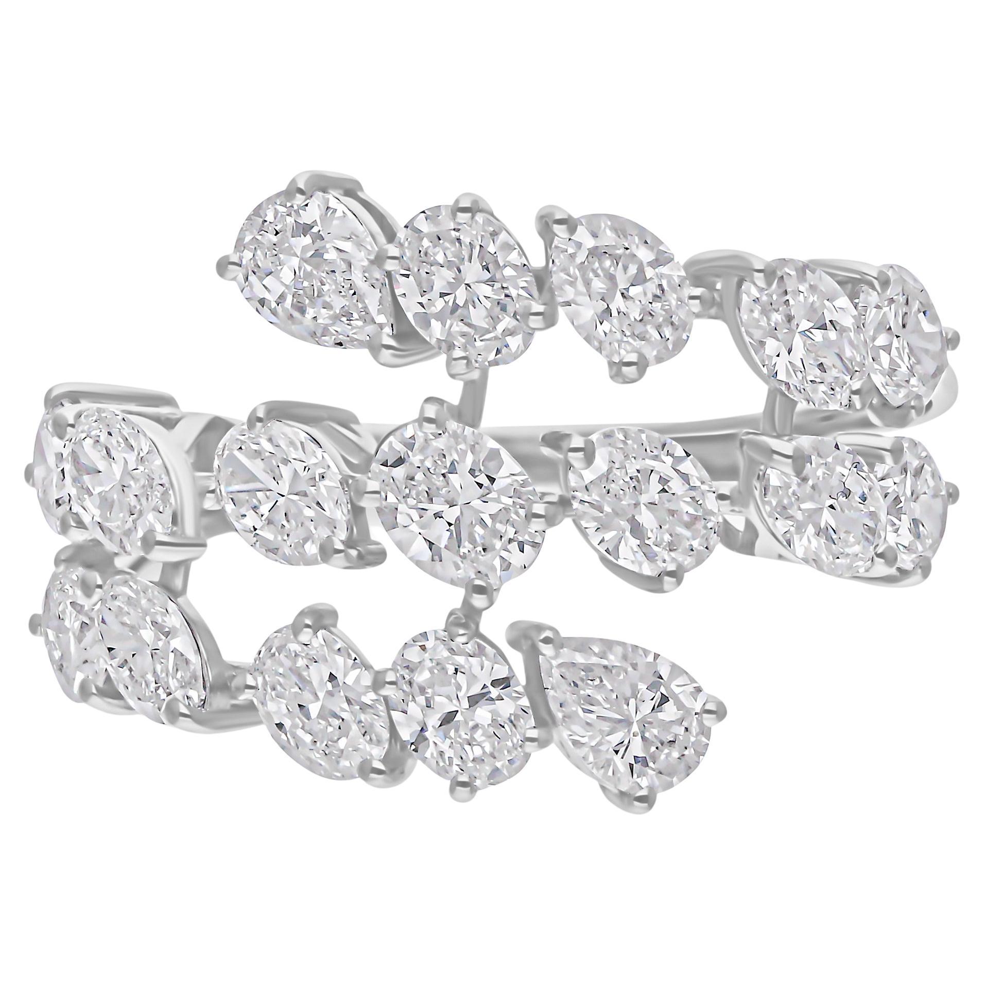 Anillo envolvente de diamantes ovalados pera SI/H de 2,50 quilates naturales Joyas de oro blanco de 18 quilates