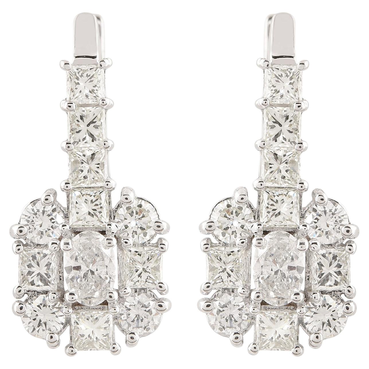 Natural 2.50 Carat SI/H Princess Cut Diamond Dangle Earrings 18k White Gold For Sale
