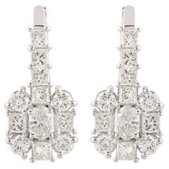 Orecchini pendenti con diamanti naturali da 2,50 carati SI/H taglio principessa in oro bianco 18 carati