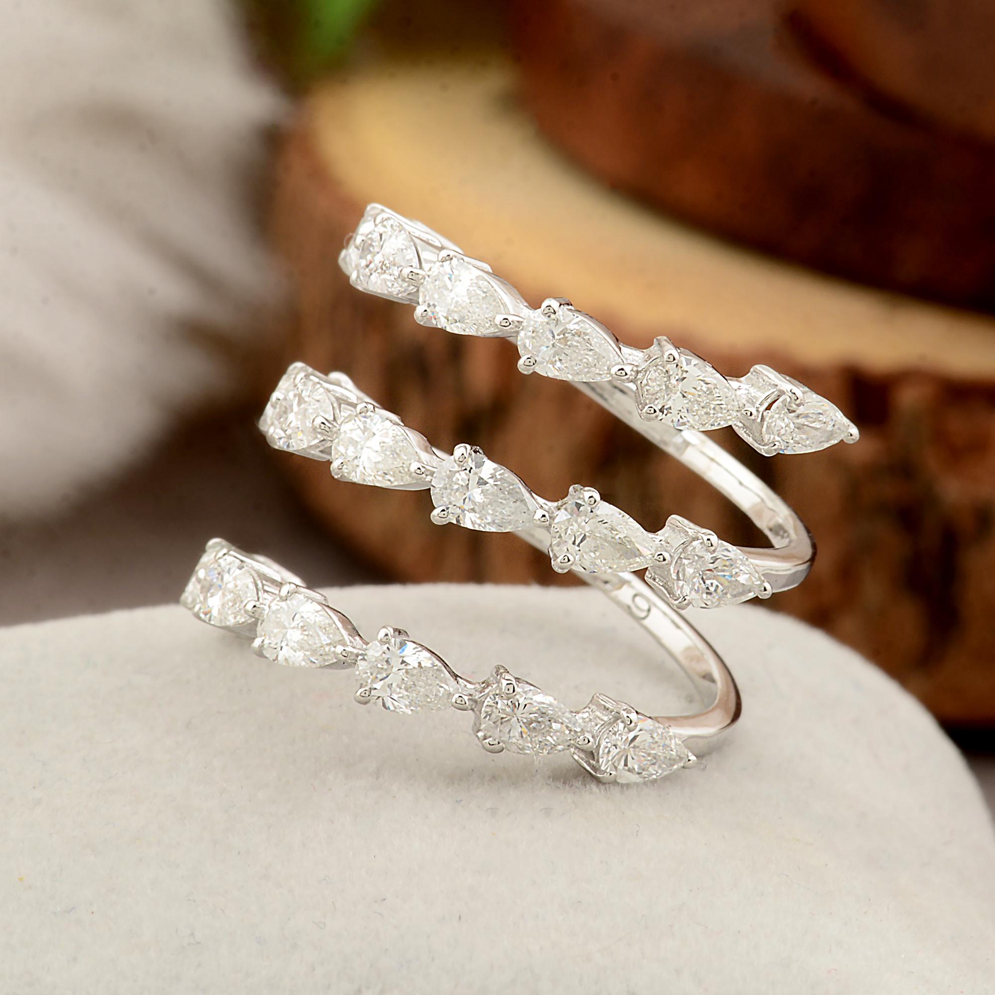 Moderne Bague enveloppante en or blanc 18 carats avec diamants naturels taille poire SI/HI de 2,50 carats en vente