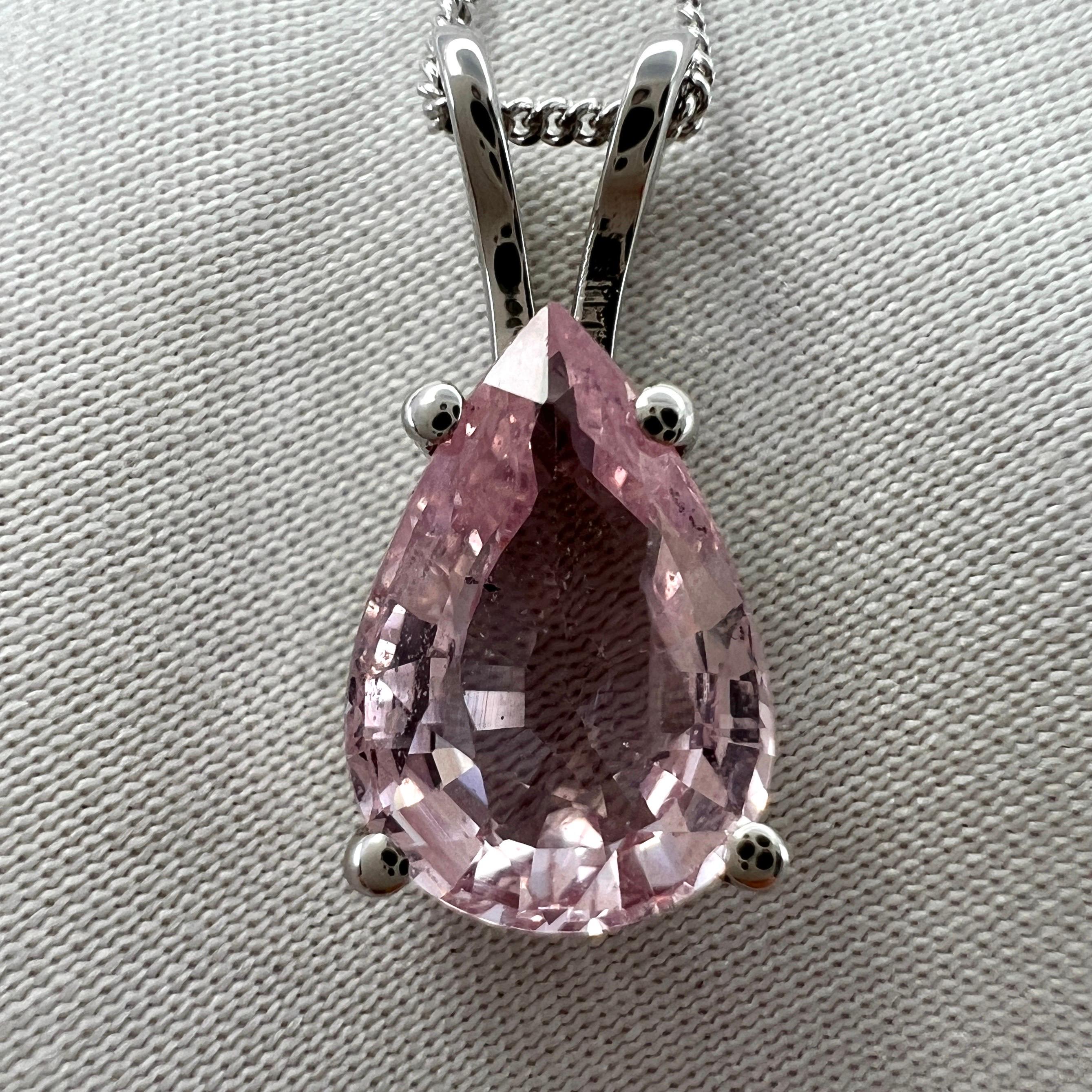 Natural Light Pink Sapphire Pear/Teardrop Cut 18k White Gold Solitaire Pendant.

2.50 Carat sapphire with a beautiful pink colour and very good clarity, clean stone with only some small natural inclusions visible when looking closely. 
Also has a
