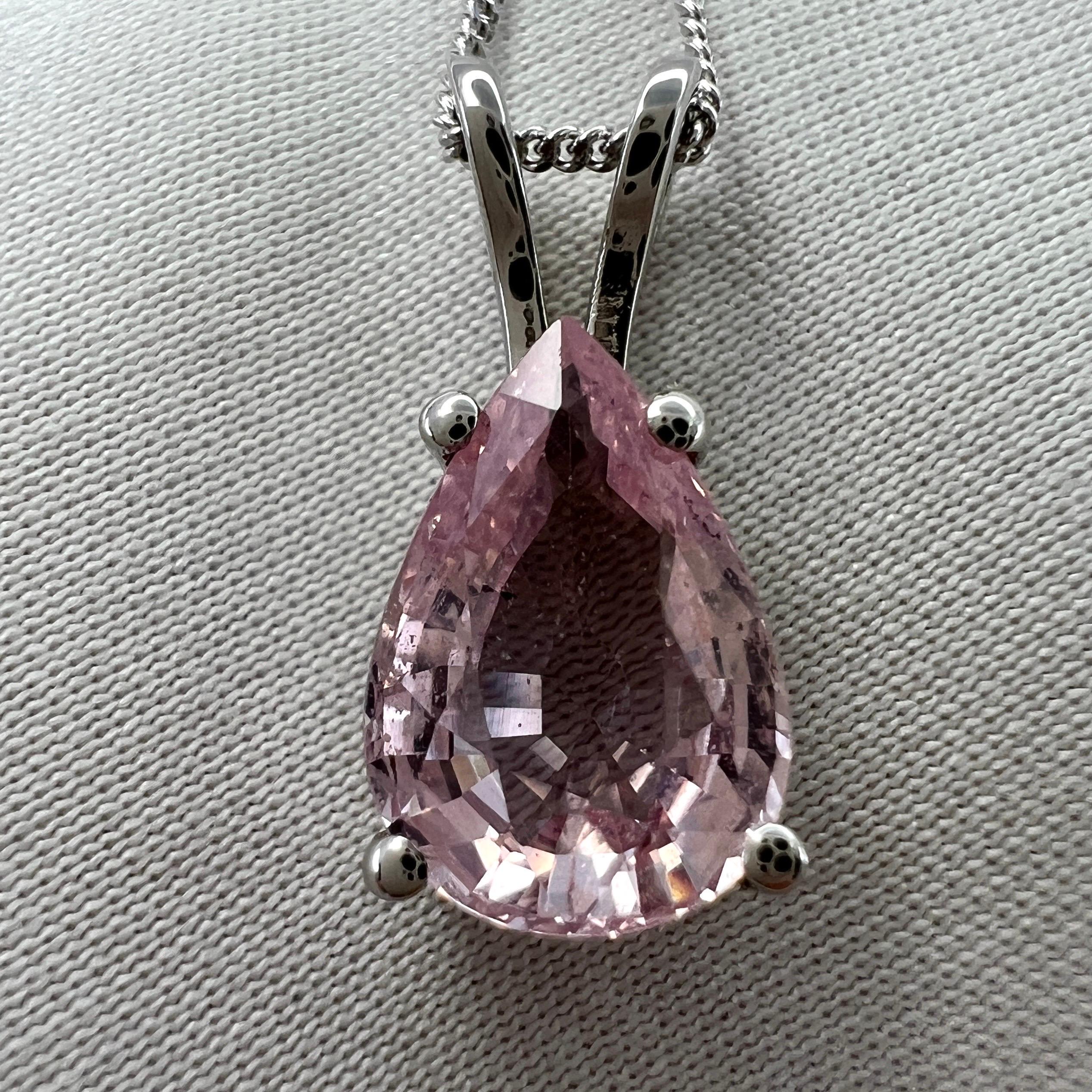 Pear Cut Natural 2.50ct Pink Sapphire Pear Teardrop Cut 18k White Gold Pendant Necklace