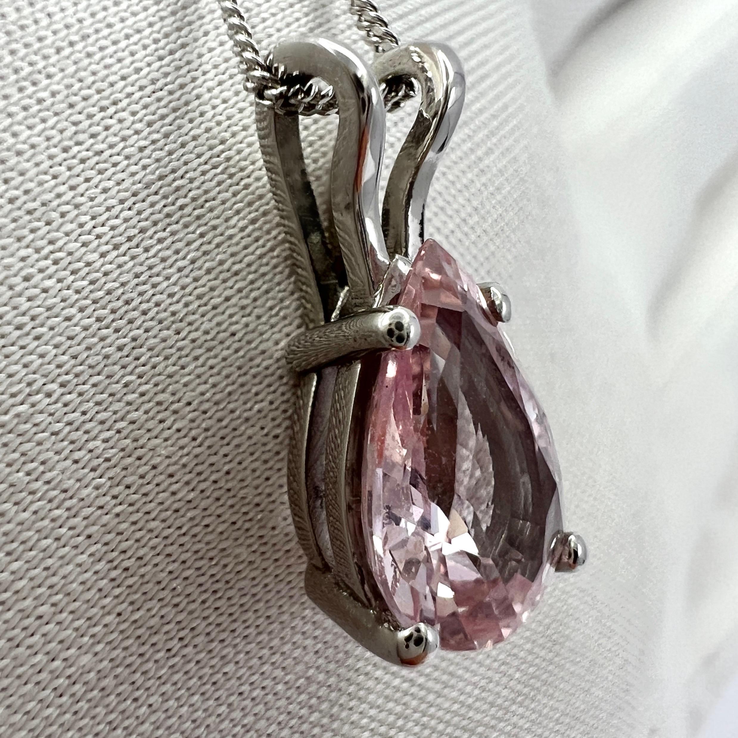 Natural 2.50ct Pink Sapphire Pear Teardrop Cut 18k White Gold Pendant Necklace In New Condition In Birmingham, GB