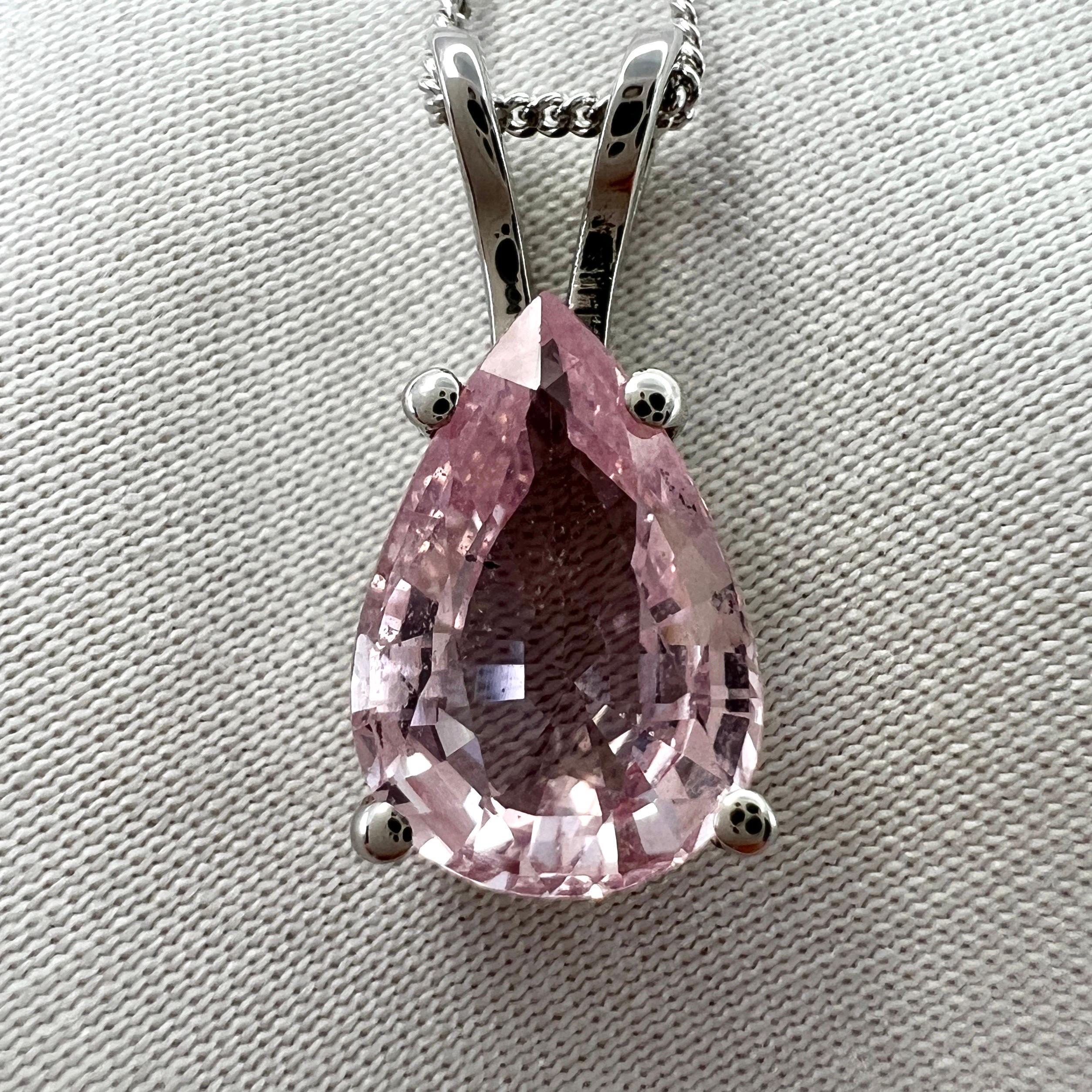 Women's or Men's Natural 2.50ct Pink Sapphire Pear Teardrop Cut 18k White Gold Pendant Necklace