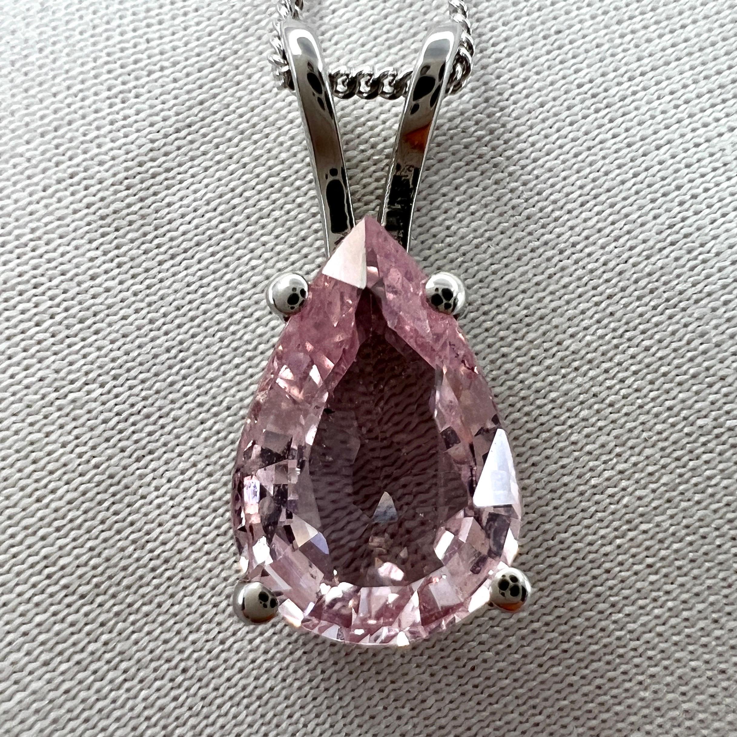Natural 2.50ct Pink Sapphire Pear Teardrop Cut 18k White Gold Pendant Necklace 1