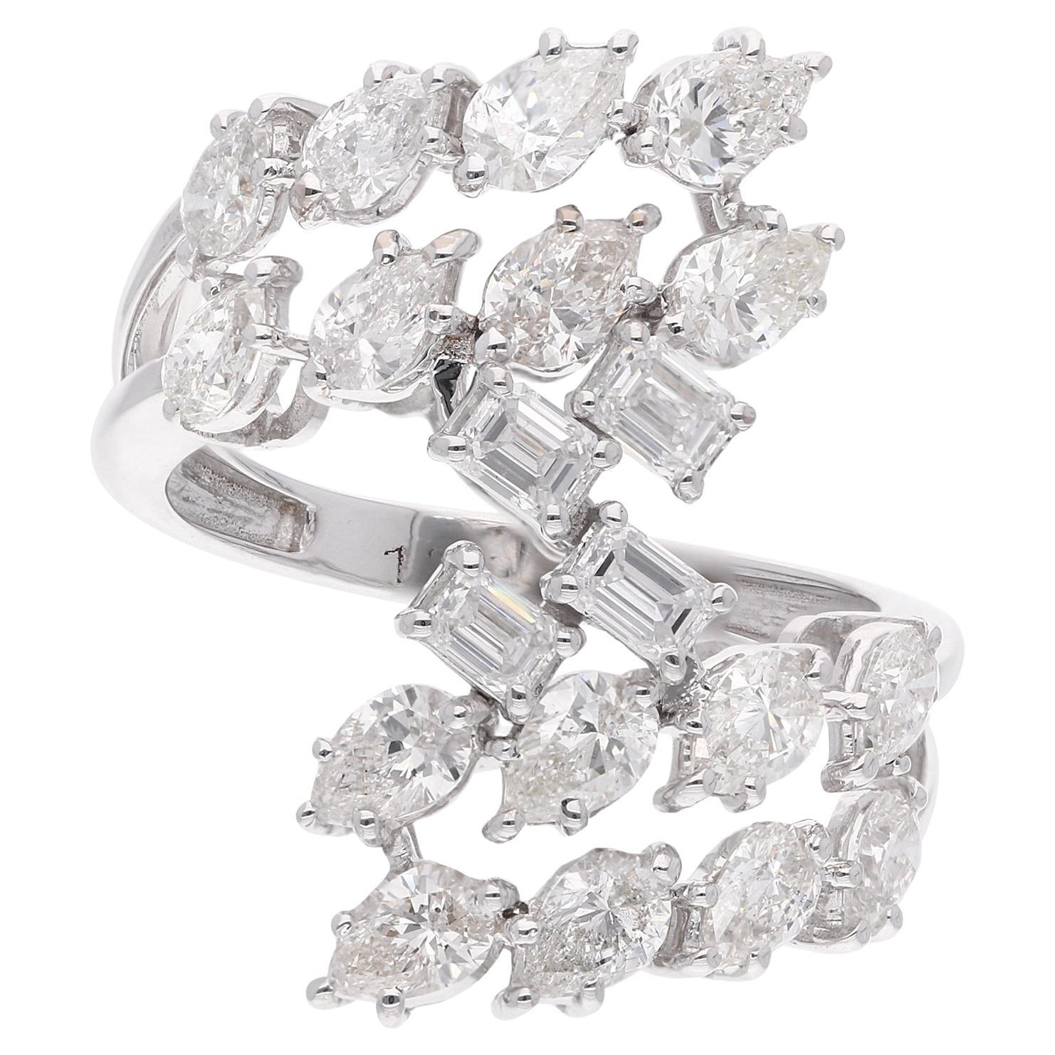 Bague enveloppante en or blanc 18 carats avec diamant naturel de 2,51 carats, faite à la main, bijouterie d'art