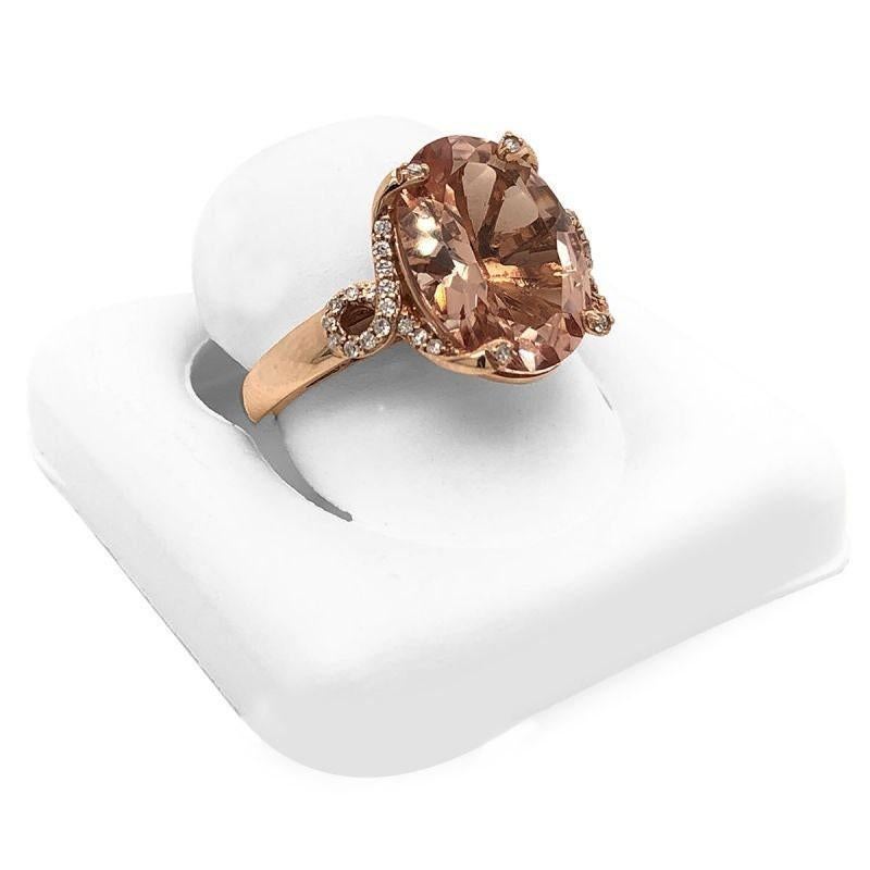 Taille ovale Bague en or rose avec morganite naturelle de 2,51 carats  Morganite et diamant vintage en vente