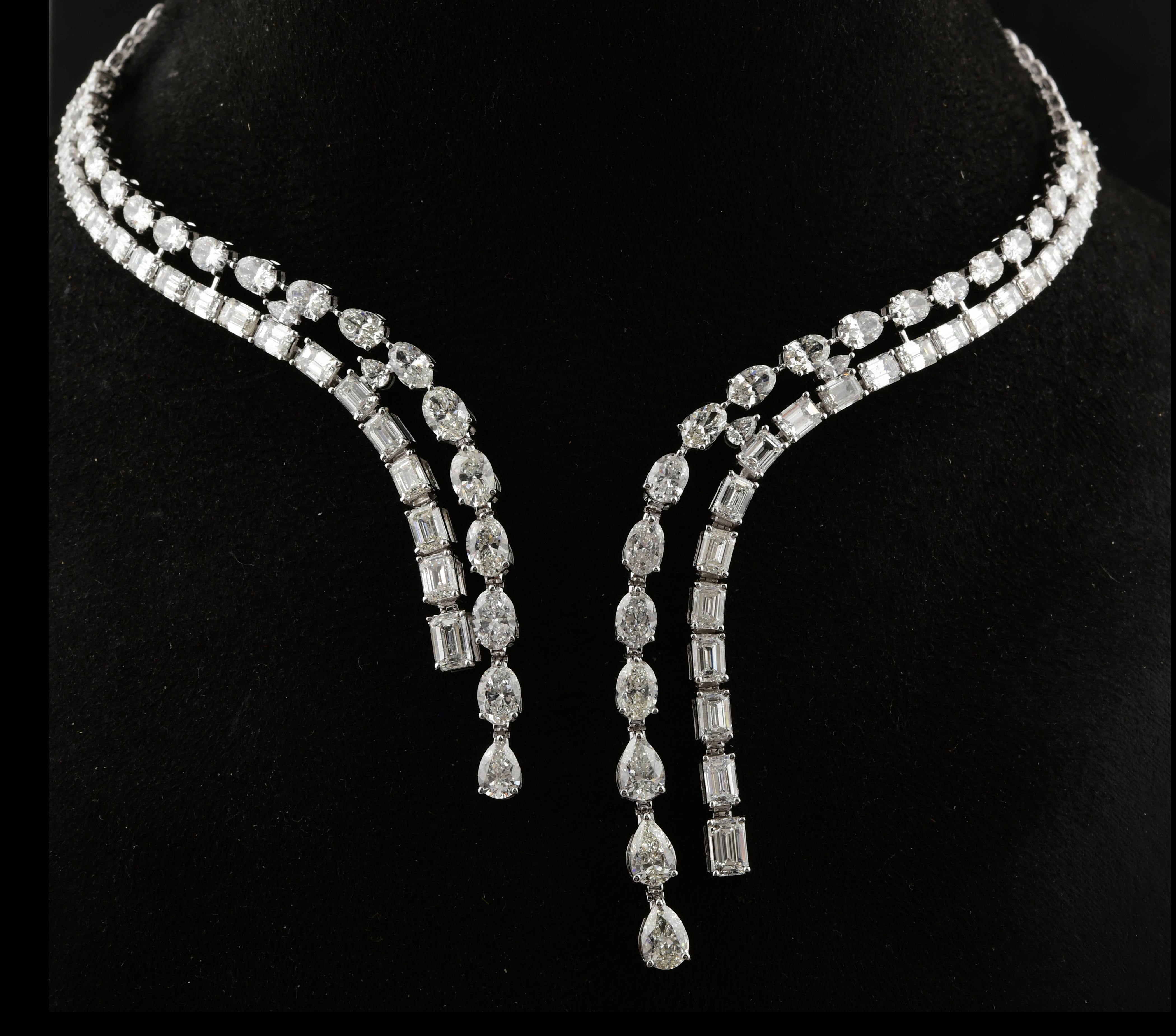 Natürliche 25,24 Karat SI/H Multi Shape Diamond Choker Halskette 18 Karat Weißgold (Tropfenschliff) im Angebot