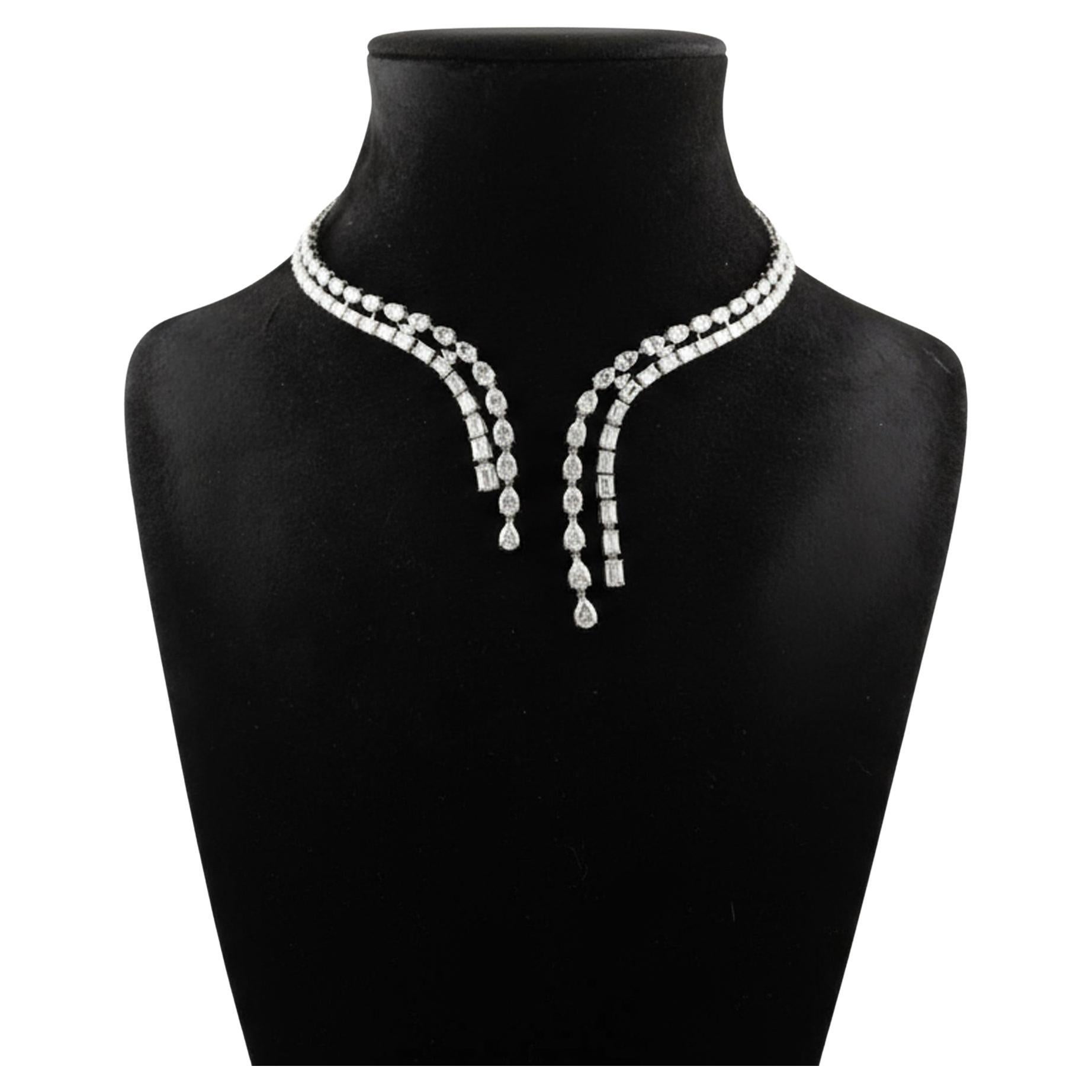 Natürliche 25,24 Karat SI/H Multi Shape Diamond Choker Halskette 18 Karat Weißgold