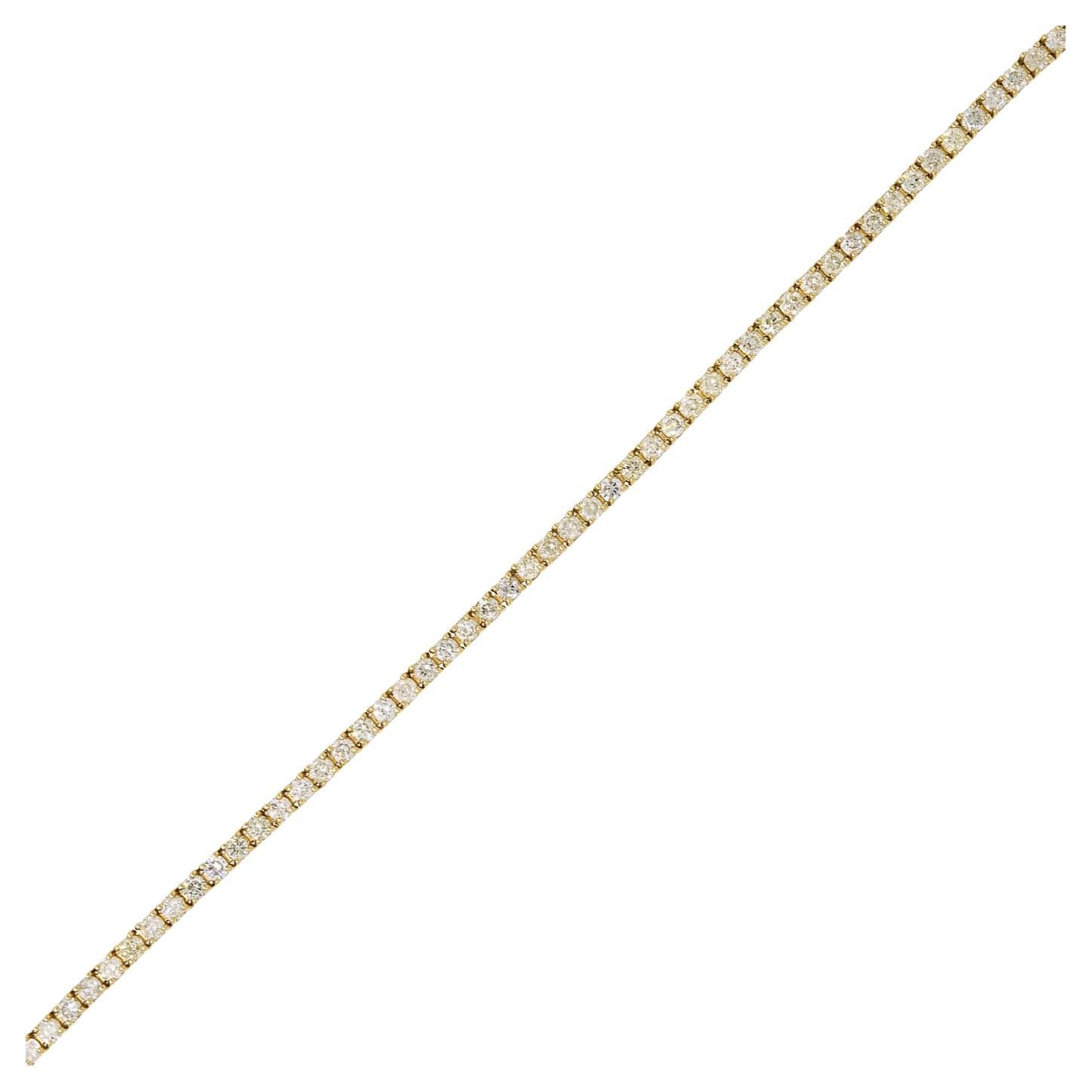Bracelet tennis de 14 carats avec diamants ronds brillants naturels de 2,53 carats, en stock