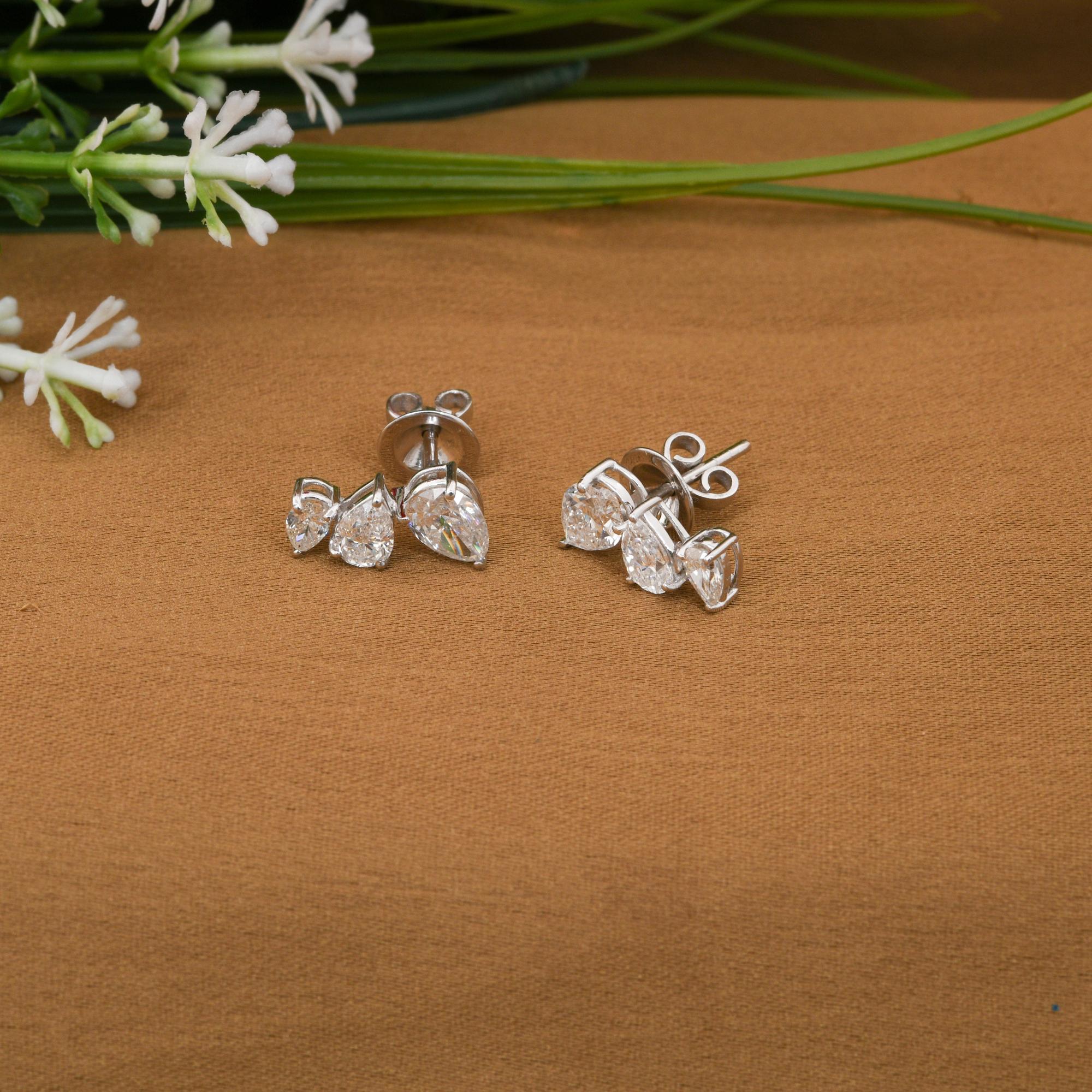 Natürliche 2,53 Karat SI Reinheit HI Farbe Birnen-Diamant-Ohrringe 14 Karat Weißgold (Moderne) im Angebot