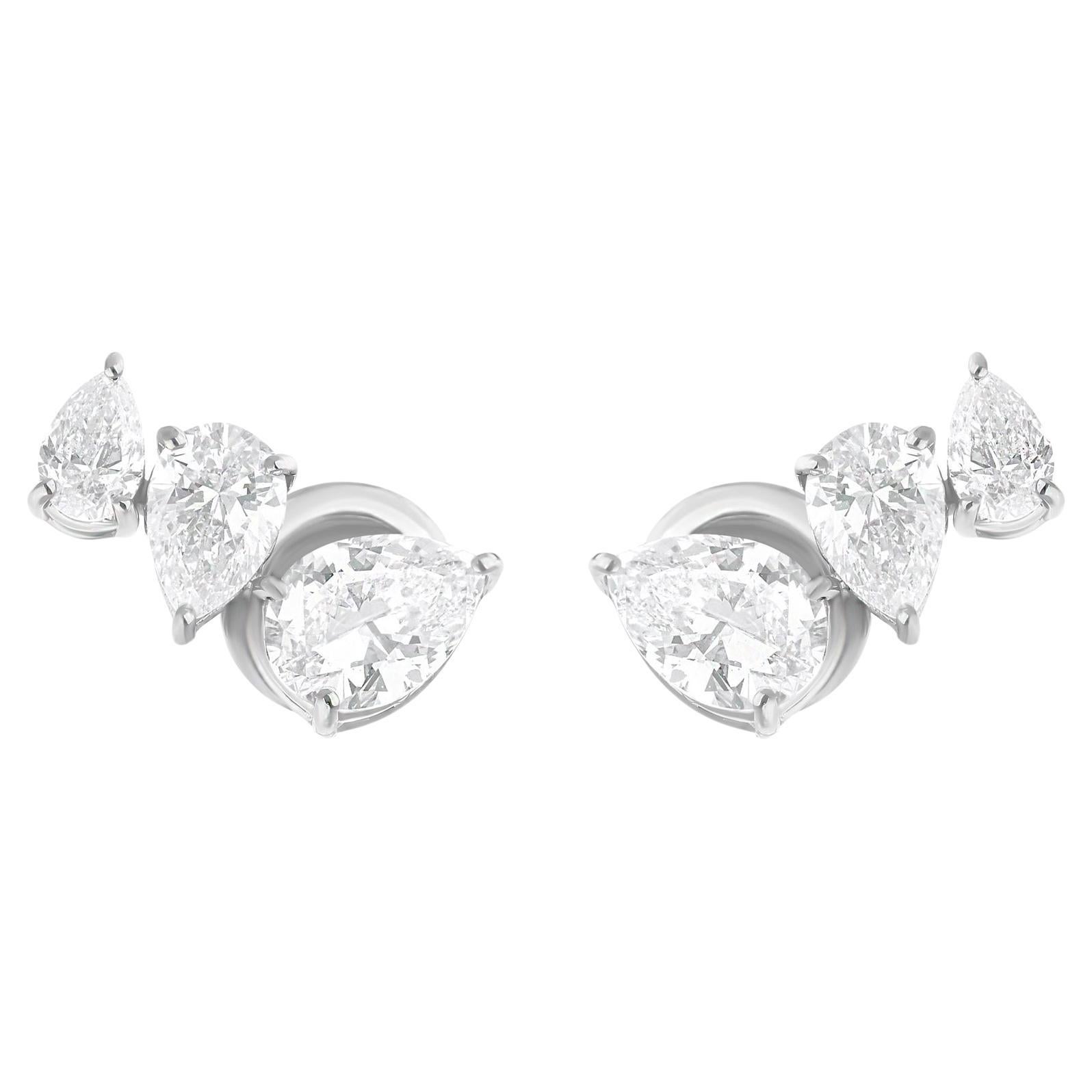 Natural 2.53 Carat SI Clarity HI Color Pear Diamond Earrings 18 Karat White Gold