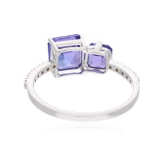Natural 2.54 Carat Tanzanite Ring 0.11 Ct Diamond Pave 18 Karat White Gold