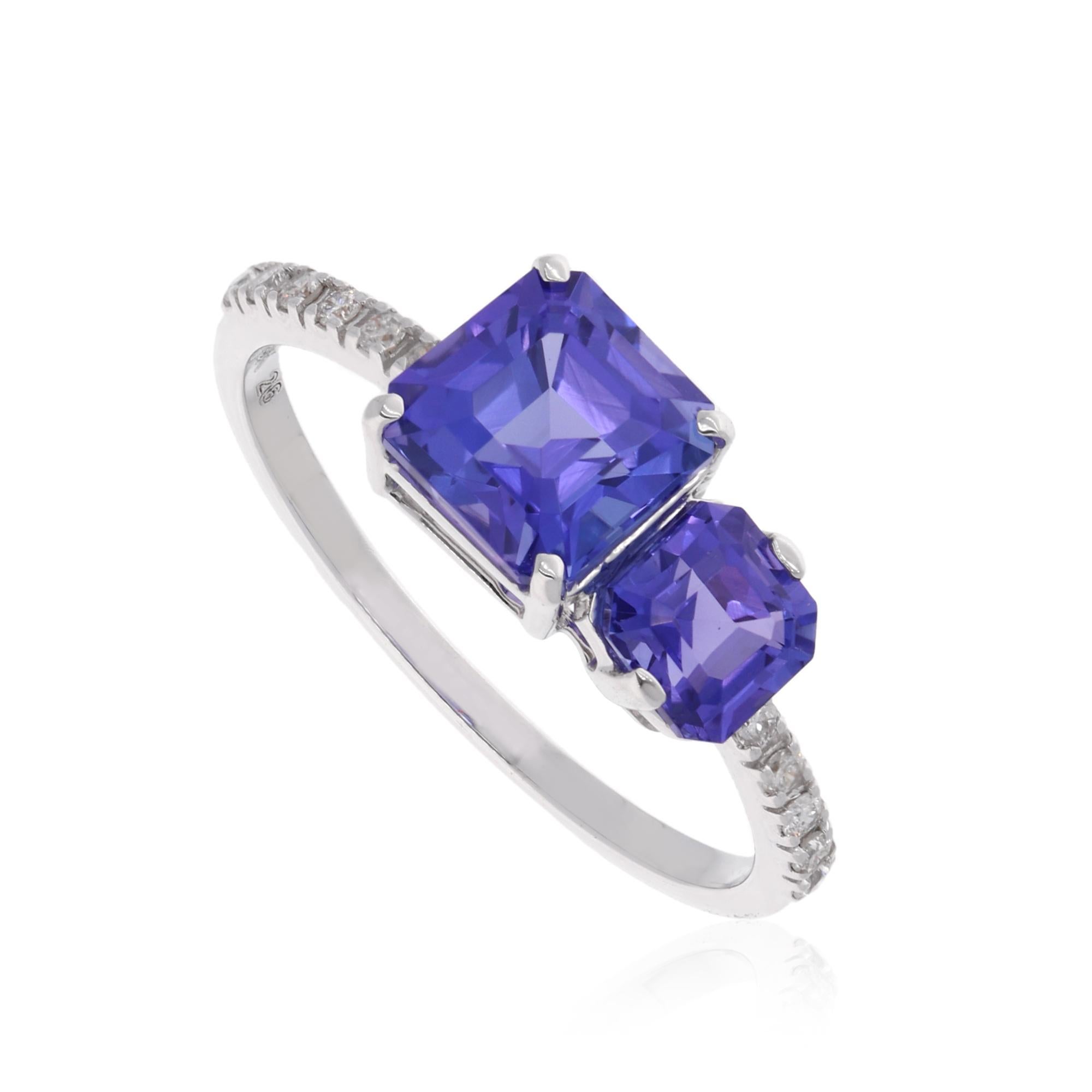 Natürlicher 2,54 Karat Tansanit Ring 0,11 Karat Diamant Pave 18 Karat Weißgold (Achteckschliff) im Angebot