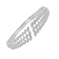 Natural 2.55 Carat Diamond 14 Karat White Gold Wedding Cuff Bracelet