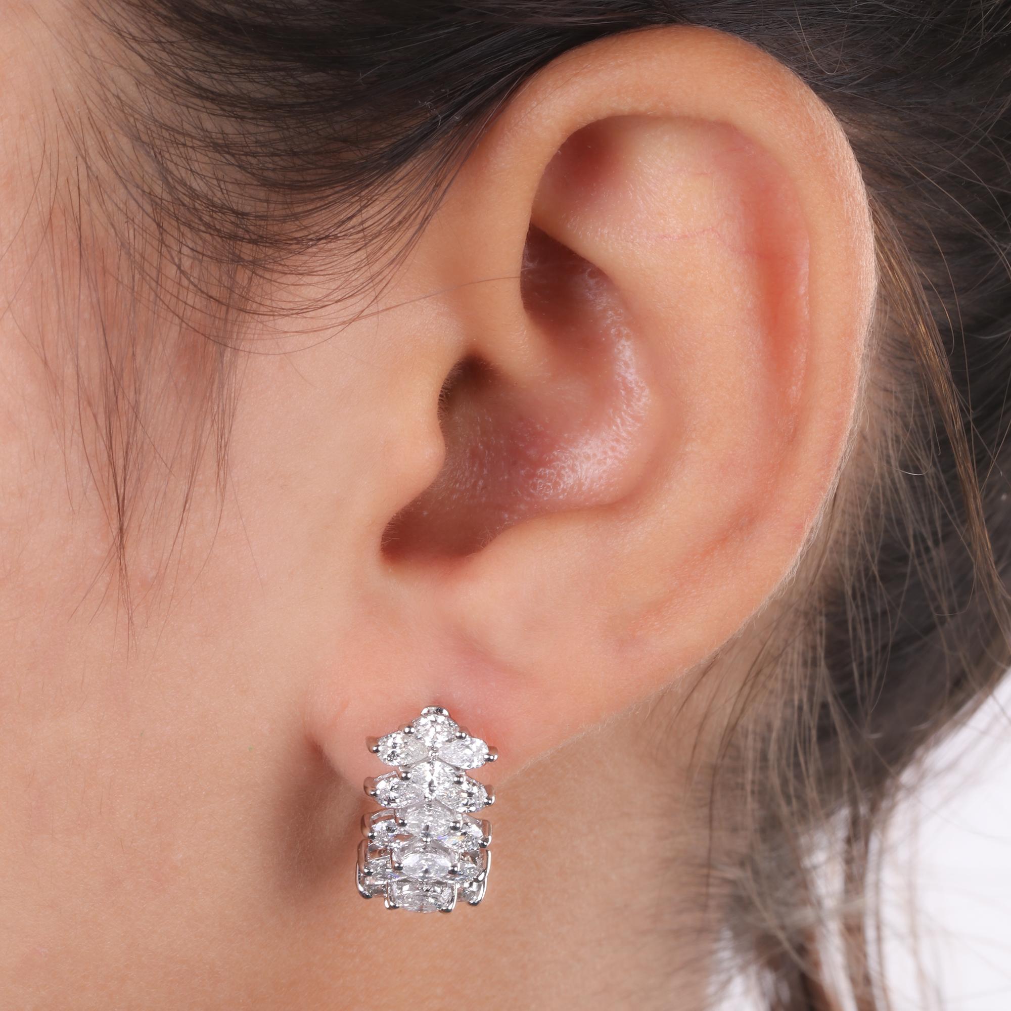 Pendientes de aro de diamante marquesa natural de 2,55 quilates Joyas de oro blanco de 18 quilates Moderno en venta