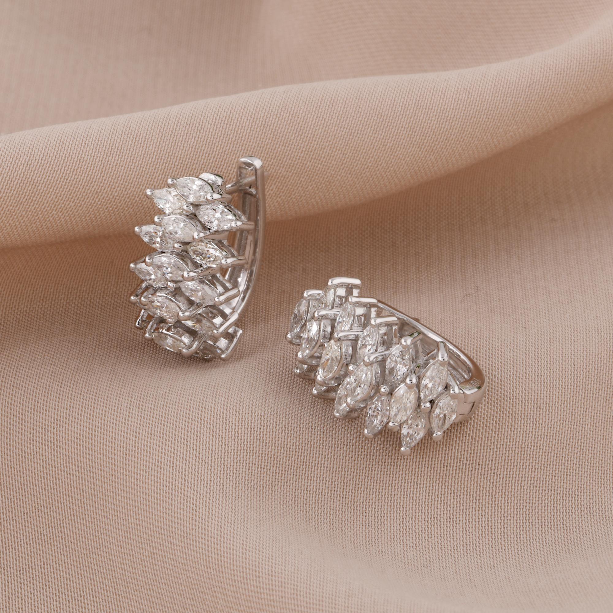 Pendientes de aro de diamante marquesa natural de 2,55 quilates Joyas de oro blanco de 18 quilates Corte marquesa en venta