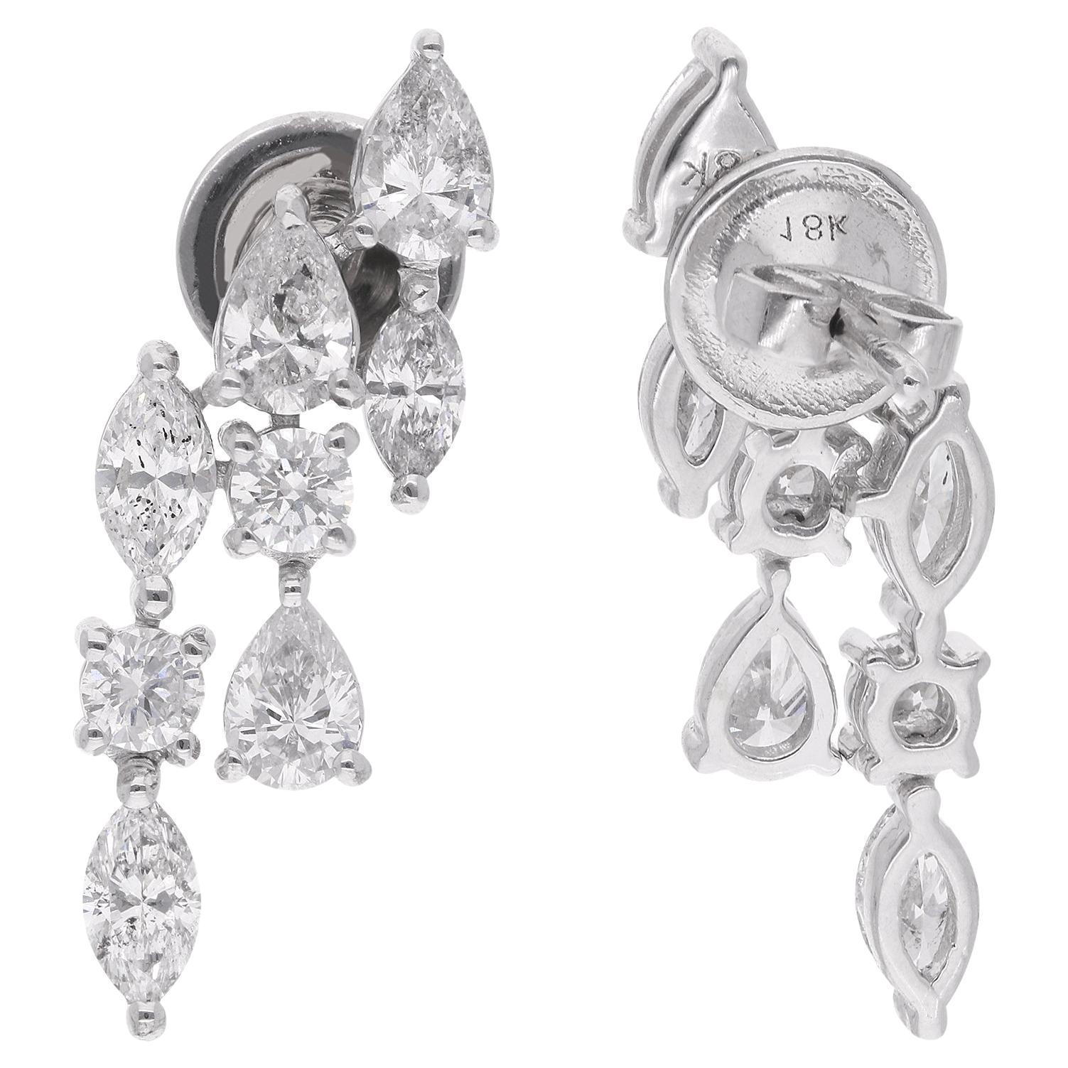 Natural 2.55 Carat Multi Shape Diamond Earrings 14 Karat White Gold Fine Jewelry