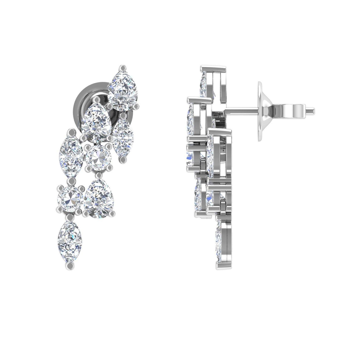Modern Natural 2.55 Carat Multi Shape Diamond Earrings 18 Karat White Gold Fine Jewelry For Sale