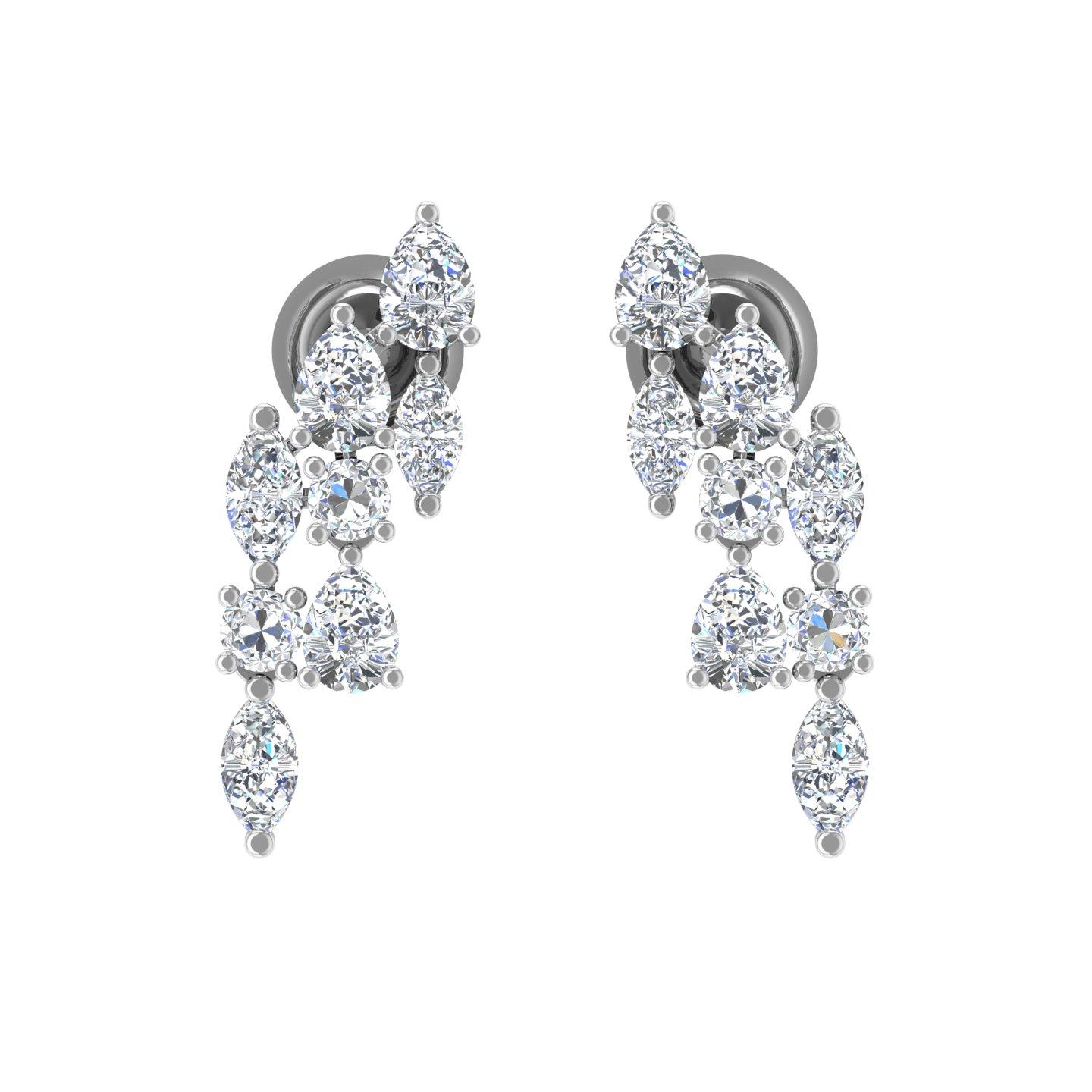 Women's Natural 2.55 Carat Multi Shape Diamond Earrings 18 Karat White Gold Fine Jewelry For Sale