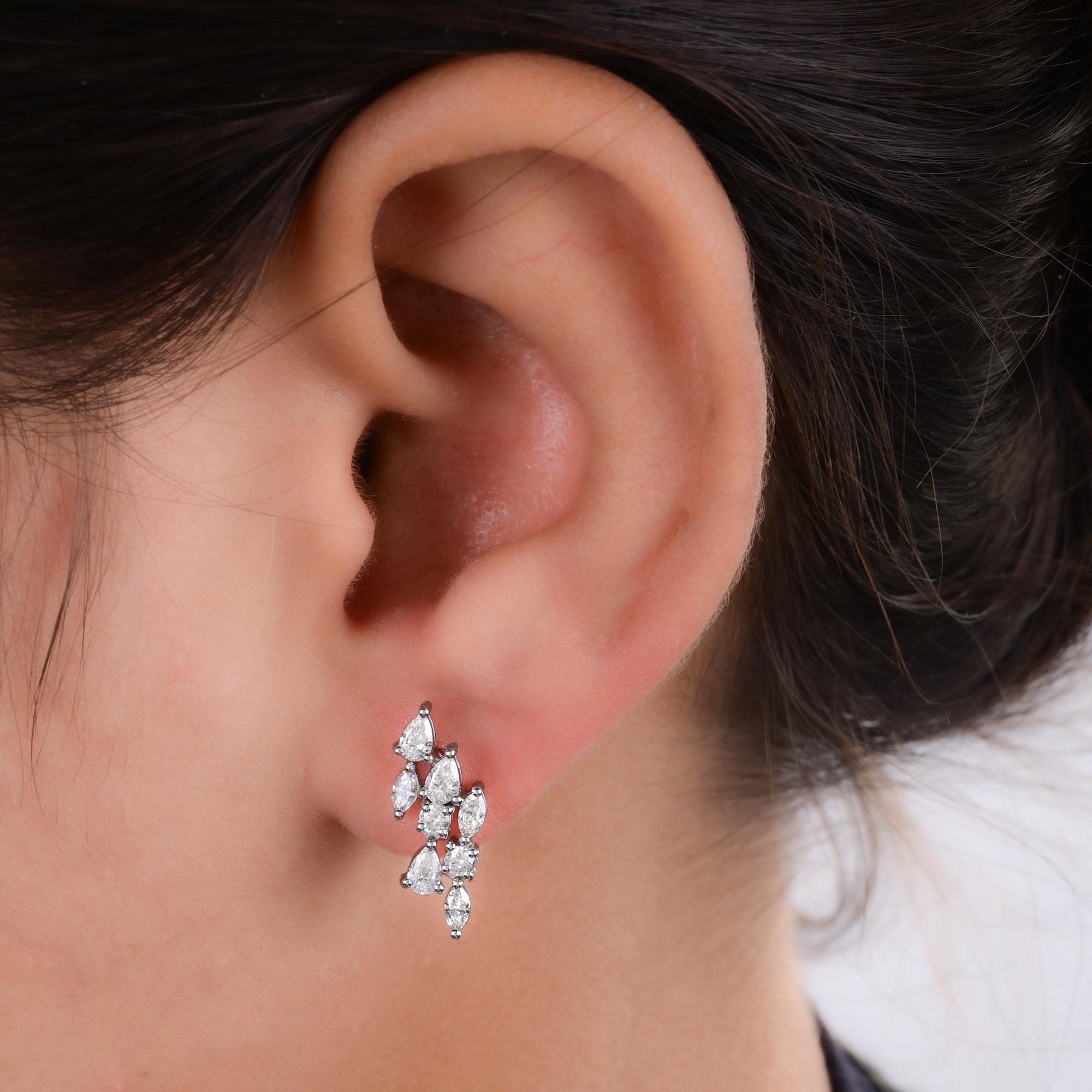 Natural 2.55 Carat Multi Shape Diamond Earrings 18 Karat White Gold Fine Jewelry For Sale 1