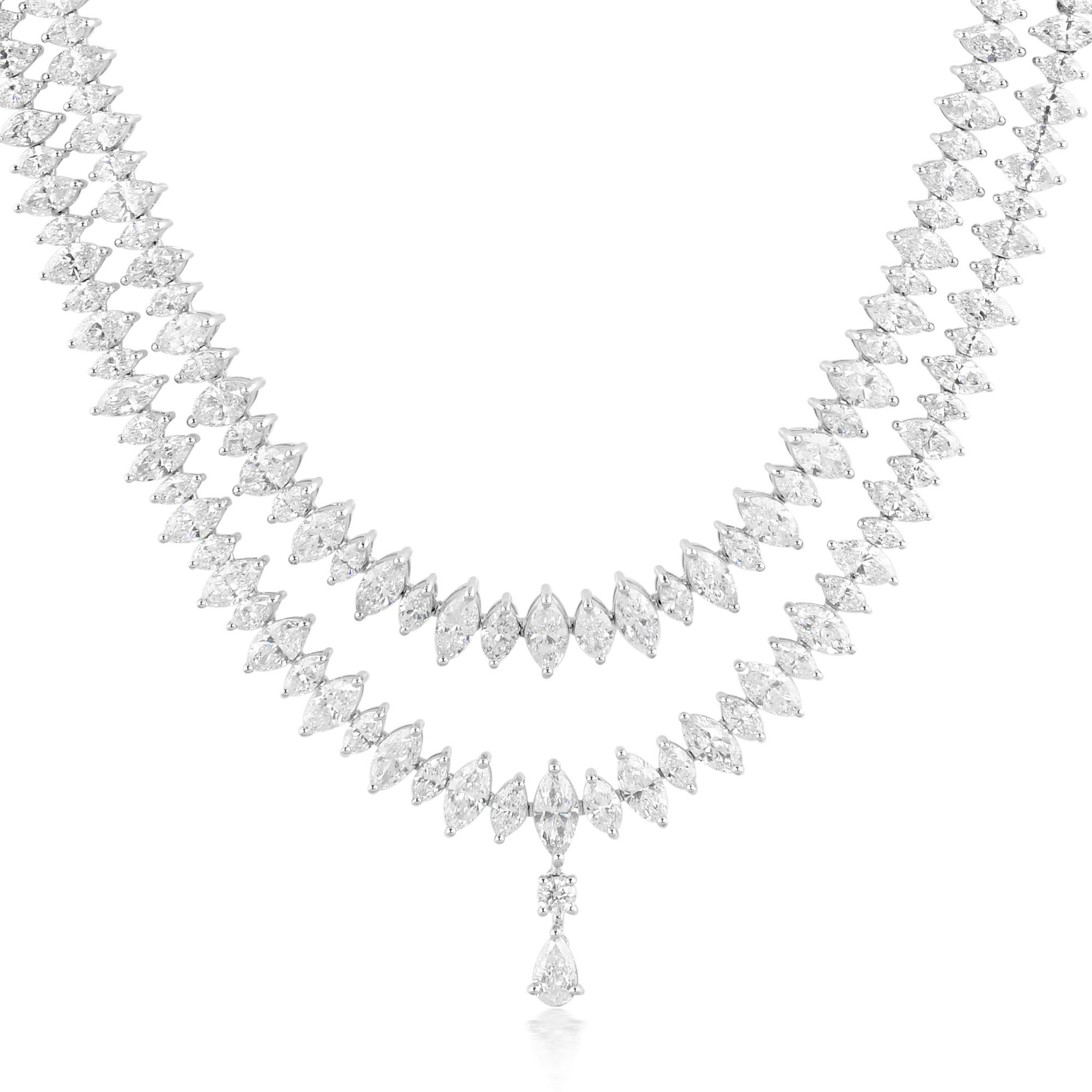 Modern Natural 25.58 Carat Marquise Diamond Necklace 14 Karat White Gold Fine Jewelry For Sale