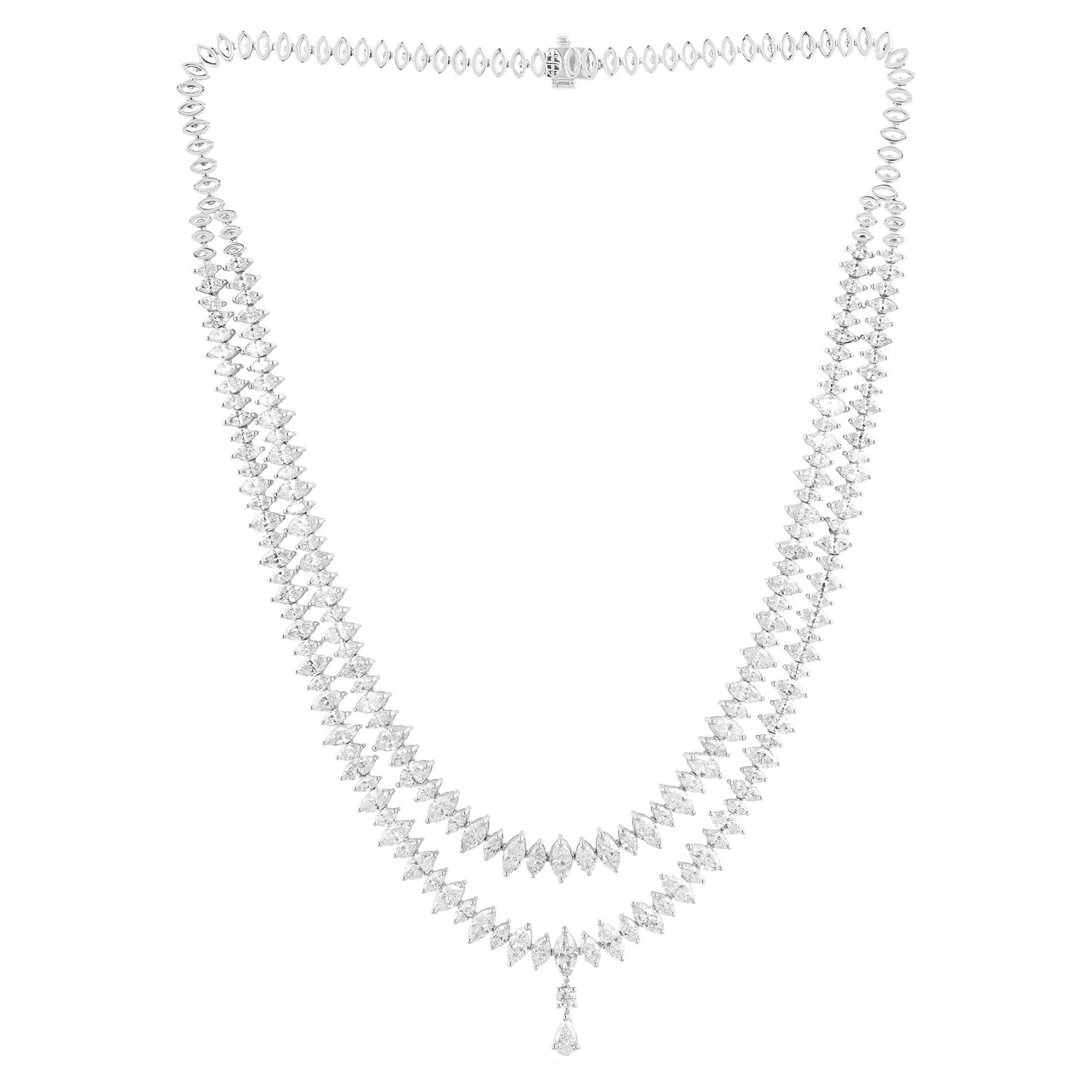Natural 25.58 Carat Marquise Diamond Necklace 14 Karat White Gold Fine Jewelry For Sale