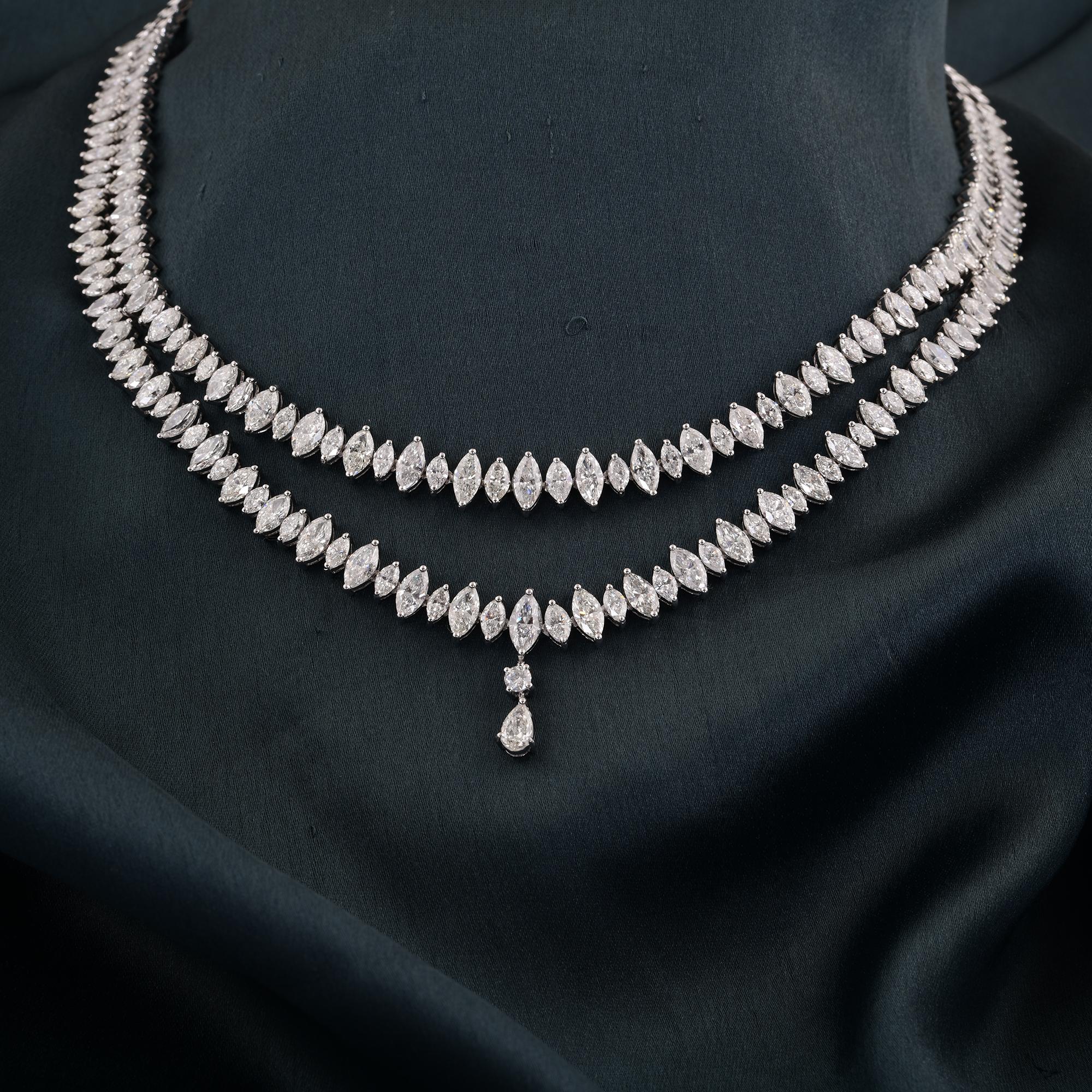 Natürliche 25,58 Karat Marquise-Diamant-Halskette aus 18 Karat Weißgold feiner Schmuck (Marquiseschliff) im Angebot