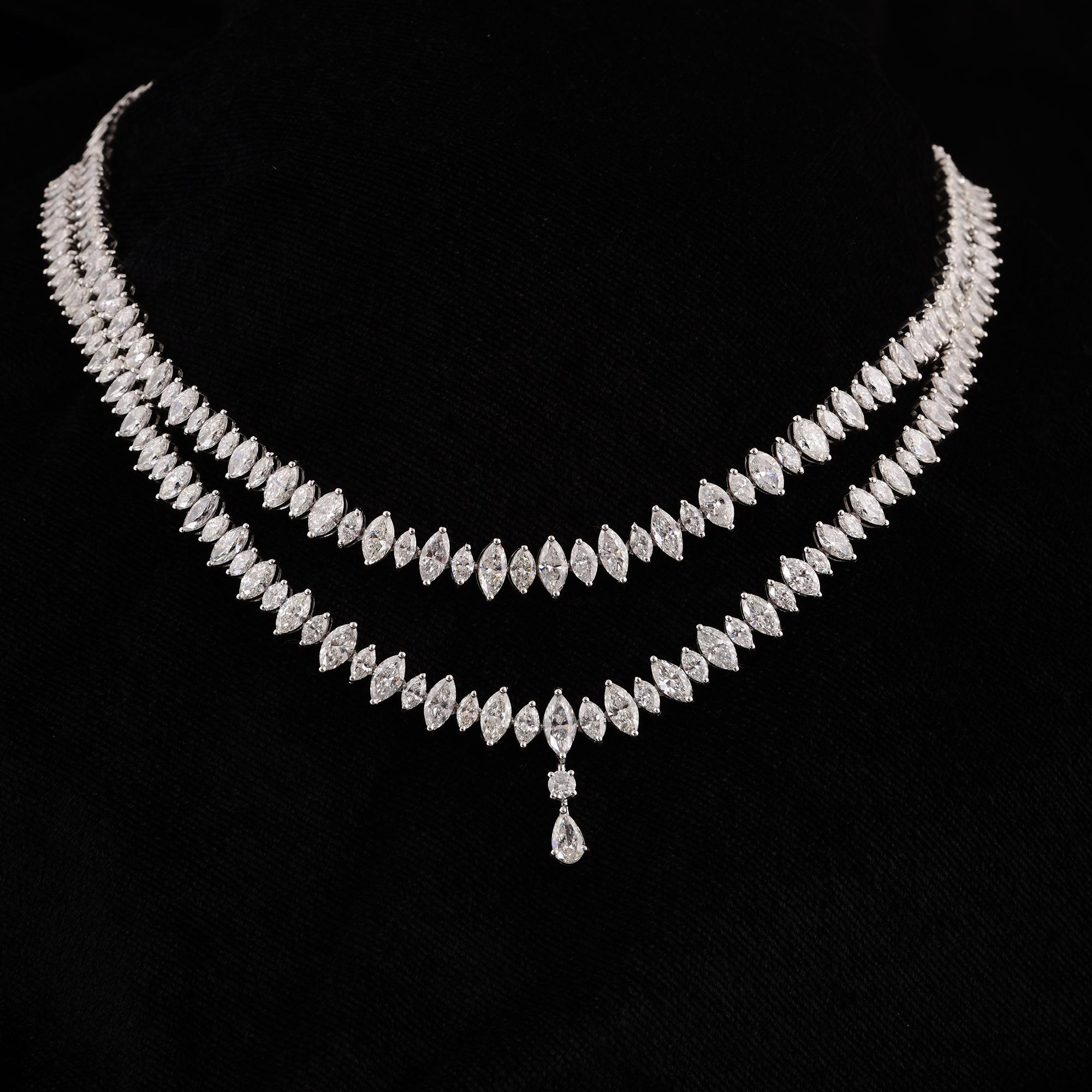 Marquise Cut Natural 25.58 Carat Marquise Diamond Necklace 18 Karat White Gold Fine Jewelry For Sale