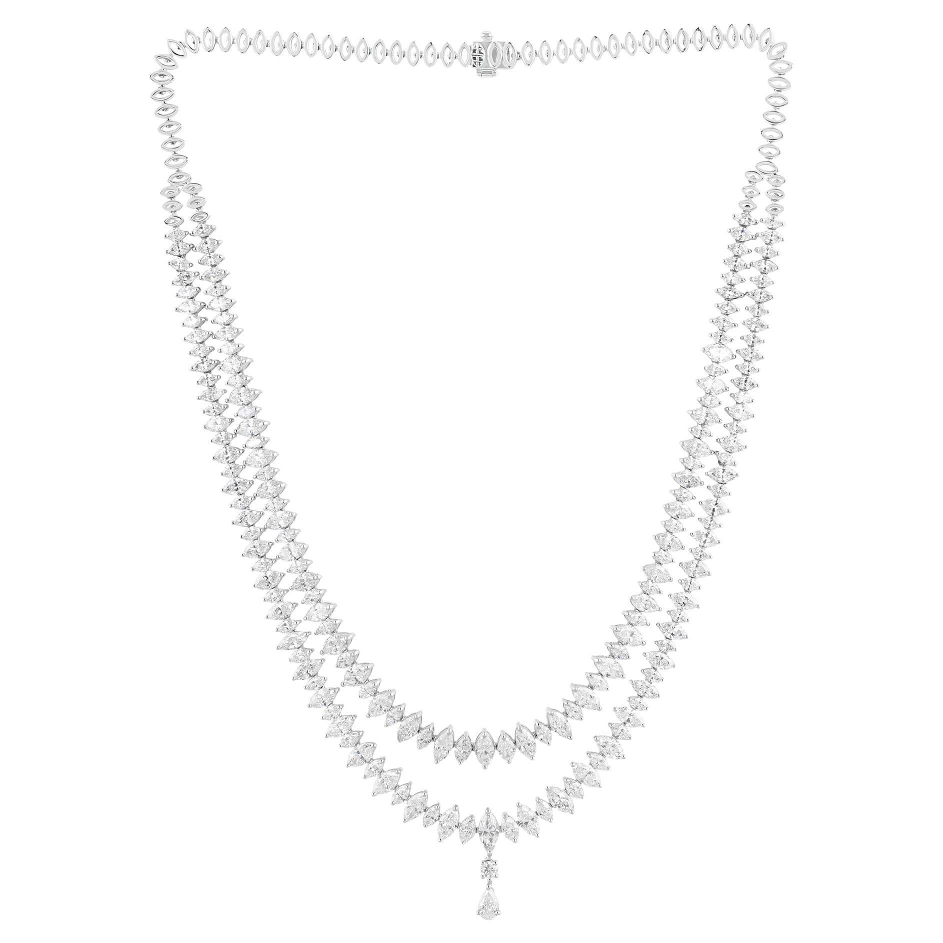 Natural 25.58 Carat Marquise Diamond Necklace 18 Karat White Gold Fine Jewelry