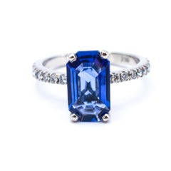 Natural 2.57 Carat Emerald-Cut Ceylon Blue Sapphire Diamond Ring
