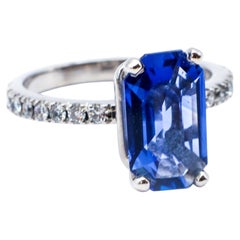 Natural 2.57 Carat Emerald-Cut Ceylon Blue Sapphire Diamond Ring