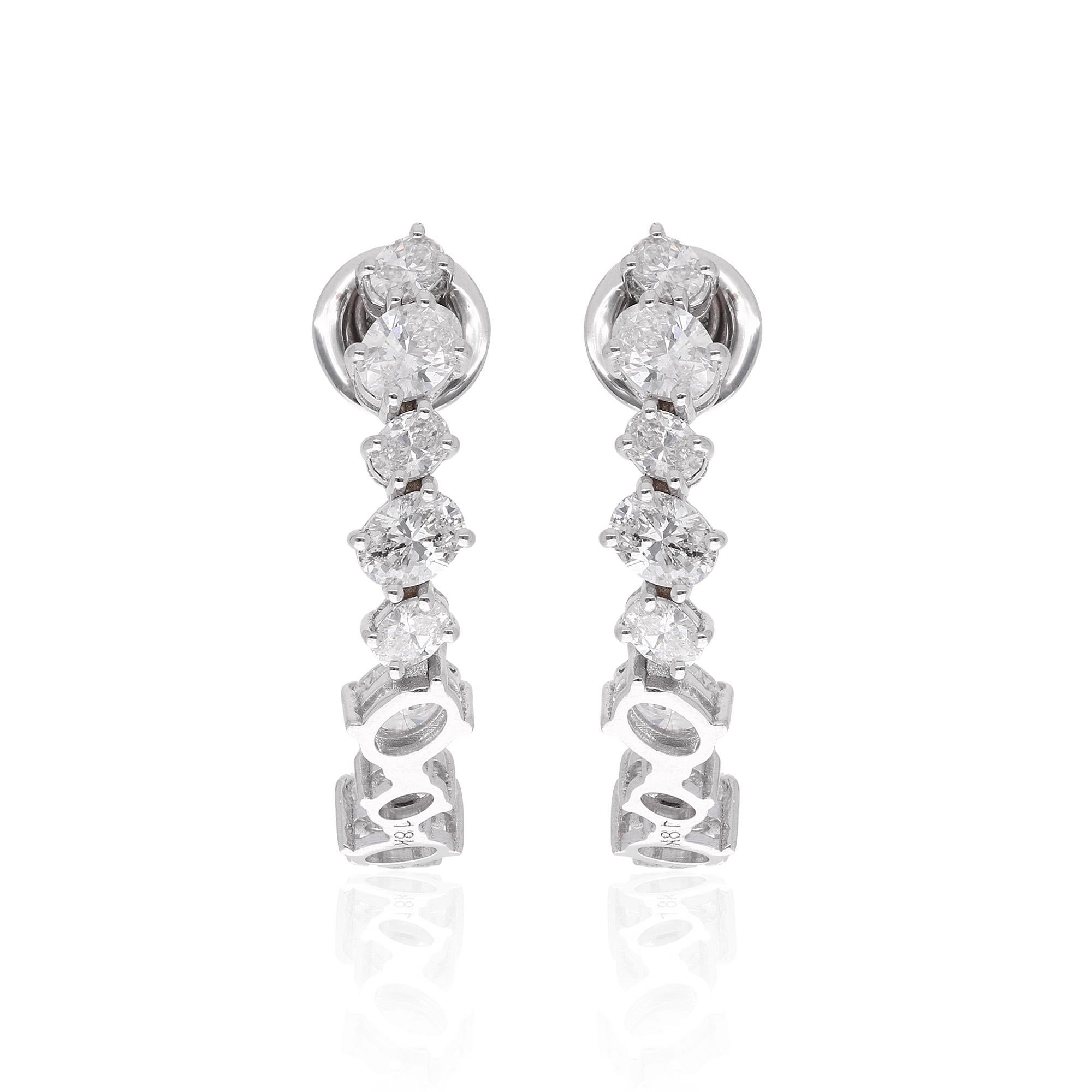 Modern Natural 2.57 Carat Oval Shape Diamond Hoop Earrings 18 Karat White Gold Jewelry For Sale