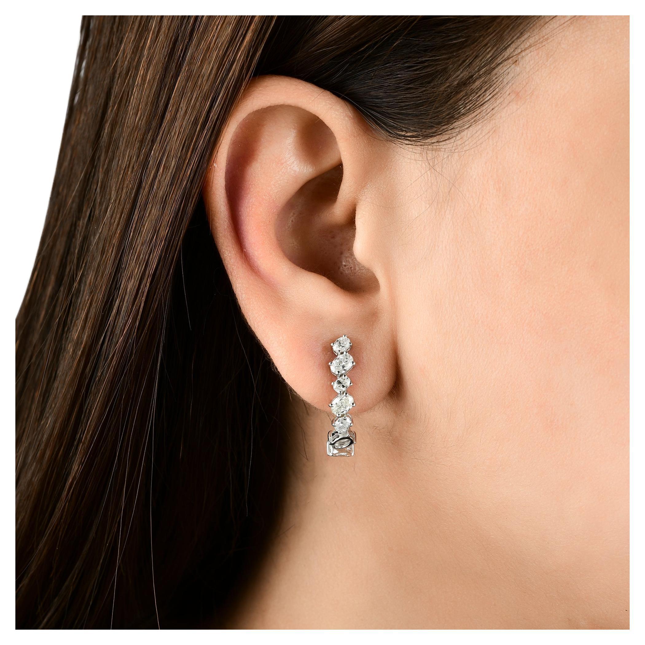 Natural 2.57 Carat Oval Shape Diamond Hoop Earrings 18 Karat White Gold Jewelry