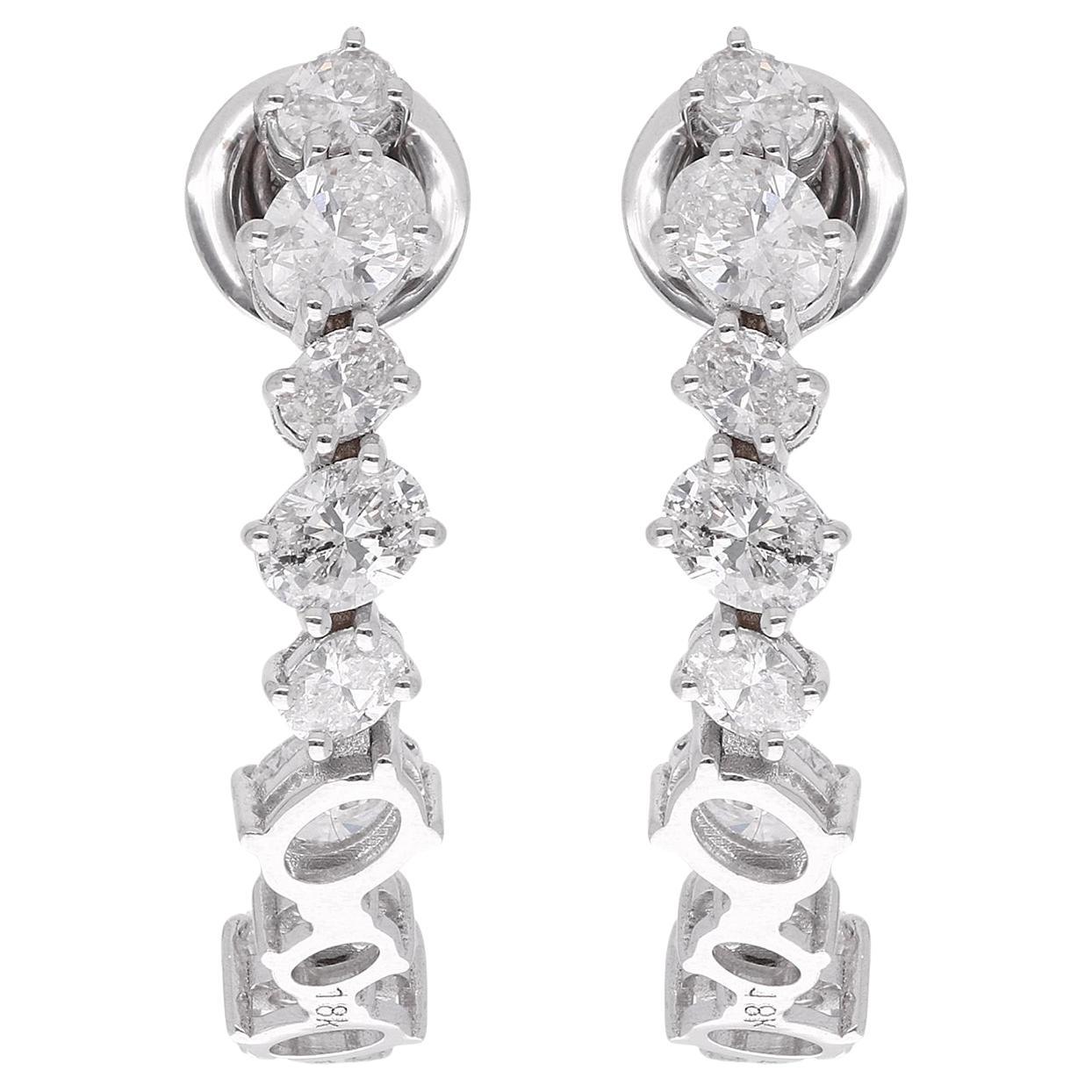 Natural 2.57 Carat Oval Shape Diamond Hoop Earrings 18 Karat White Gold Jewelry